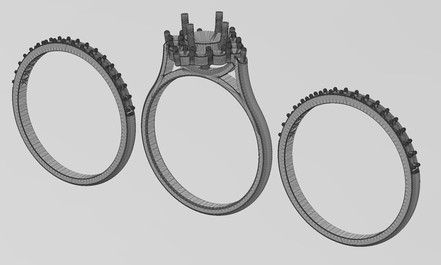 Triple square diamond cluster ring with guard bands US size 7 3D print model_13