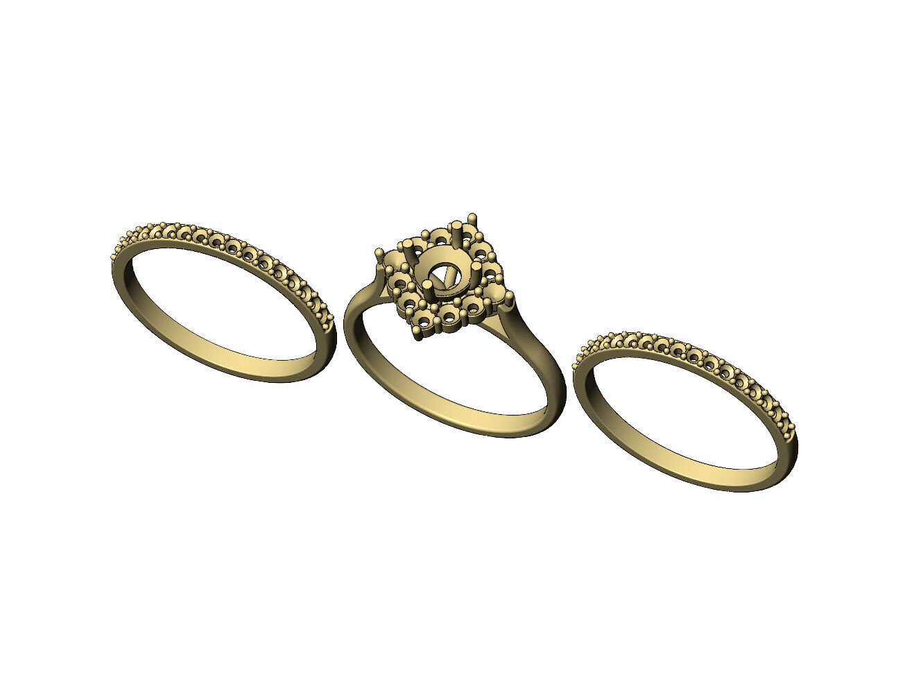 Triple square diamond cluster ring with guard bands US size 7 3D print model_4