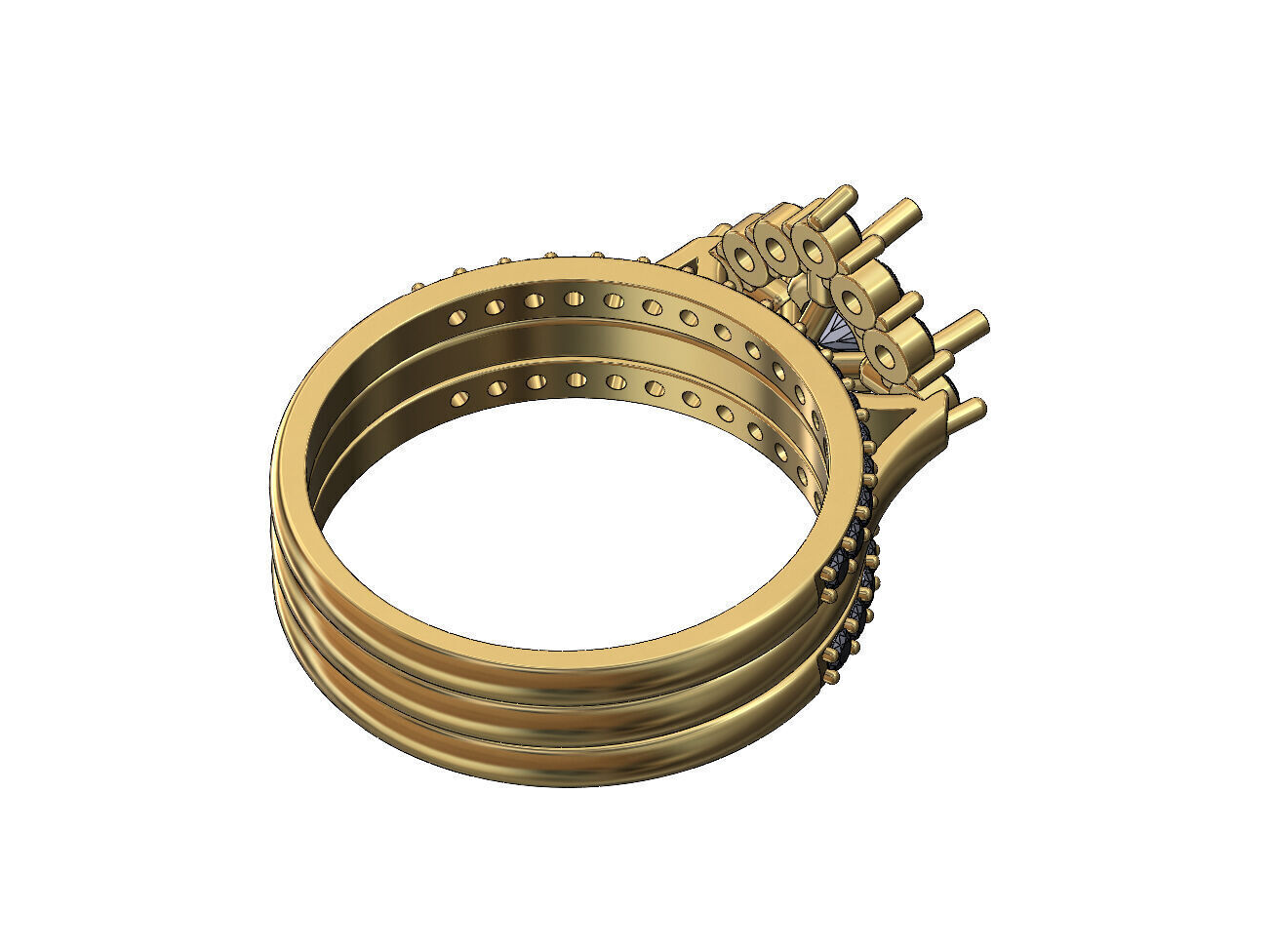 Triple square diamond cluster ring with guard bands US size 7 3D print model_3