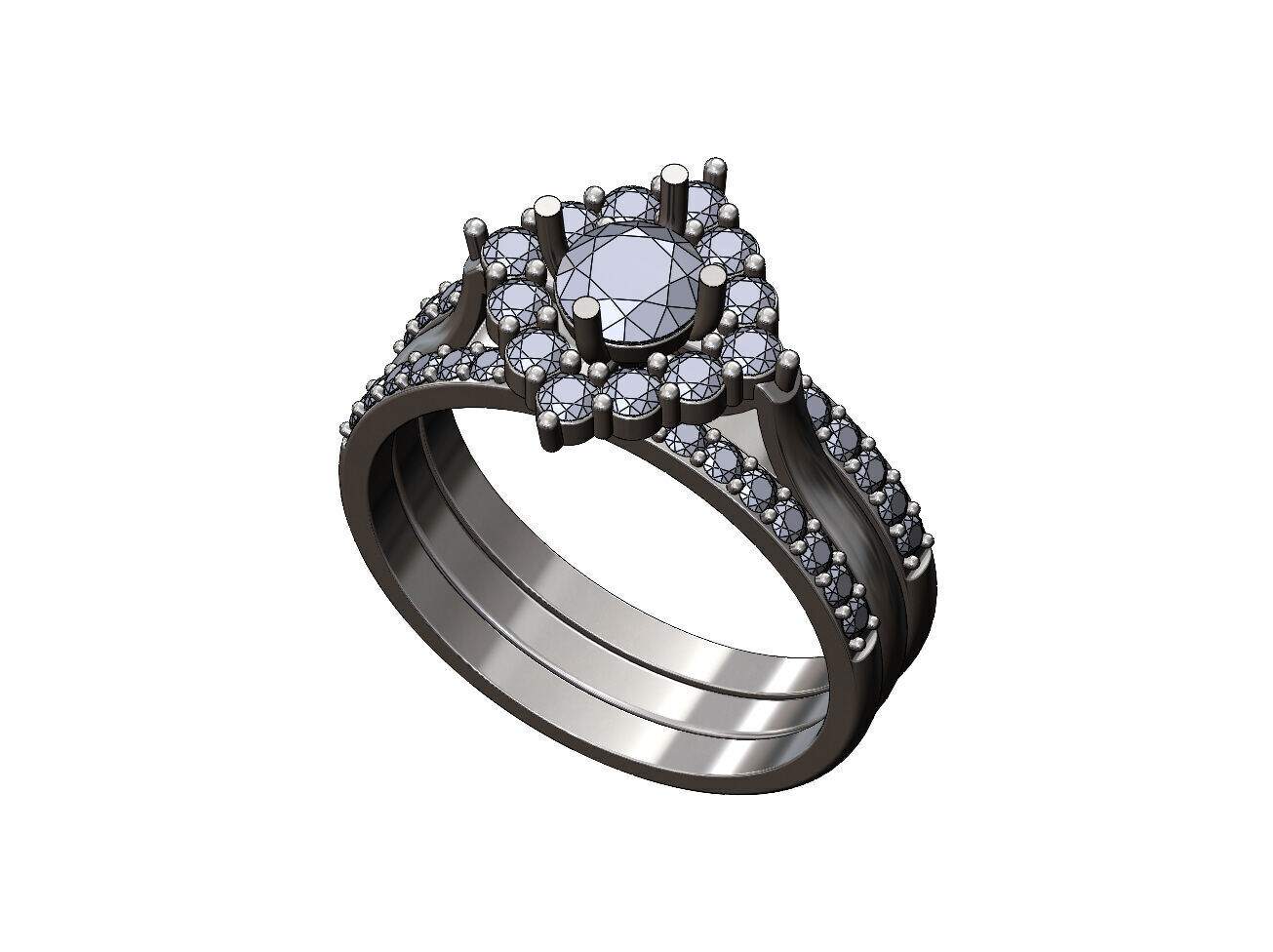 Triple square diamond cluster ring with guard bands US size 7 3D print model_9