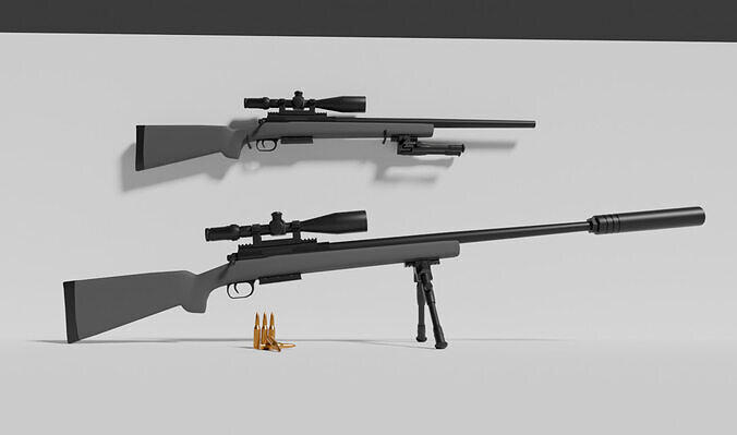 Game Ready M24 Sniper Rifle with Attachments Low-poly 3D model