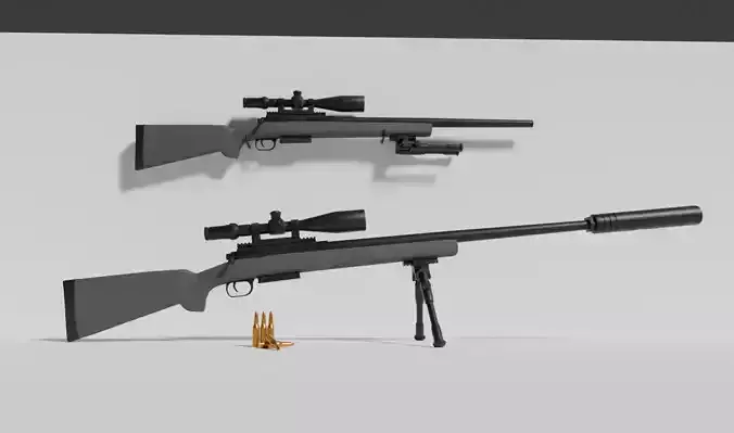 Game Ready M24 Sniper Rifle with Attachments Low-poly 3D model