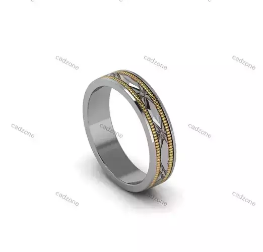 Two-Tone Rope Edge Wedding Band Ring-3D Model