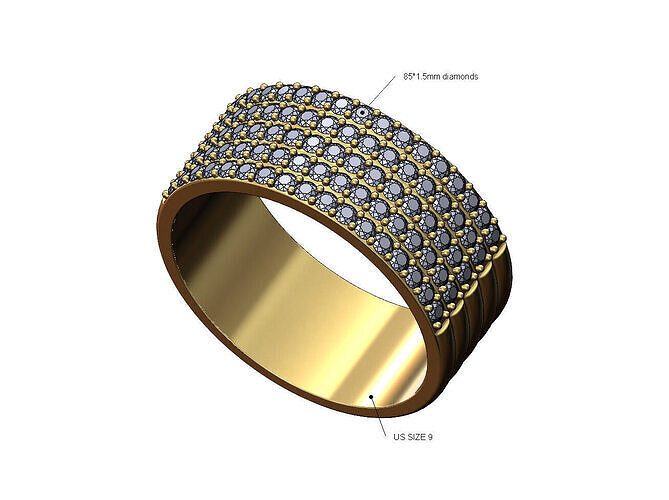 Five row simple half eternity diamond band US size 9 3D print model