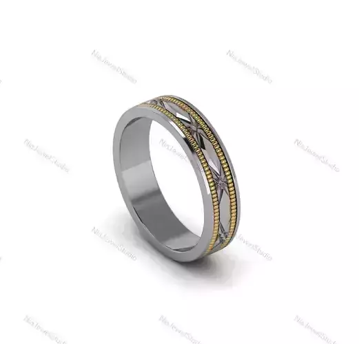 Two-Tone Rope Edge Wedding Band Ring-3D Model