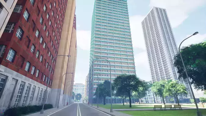 City Downtown Skyscraper Street - Unreal - Lot 08