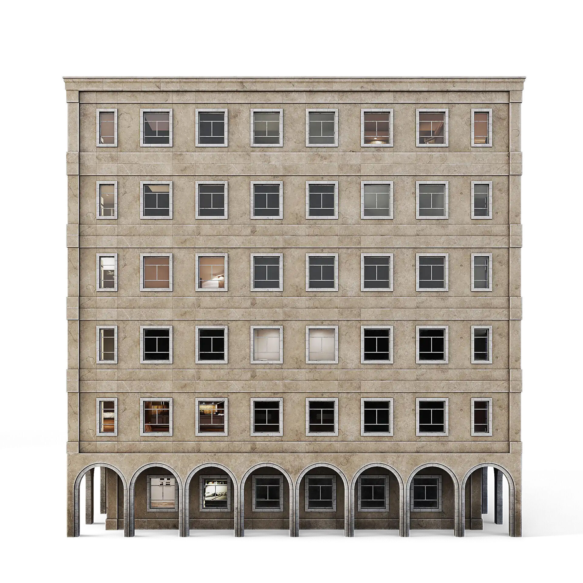 Tenement Building Low-poly 3D model_2