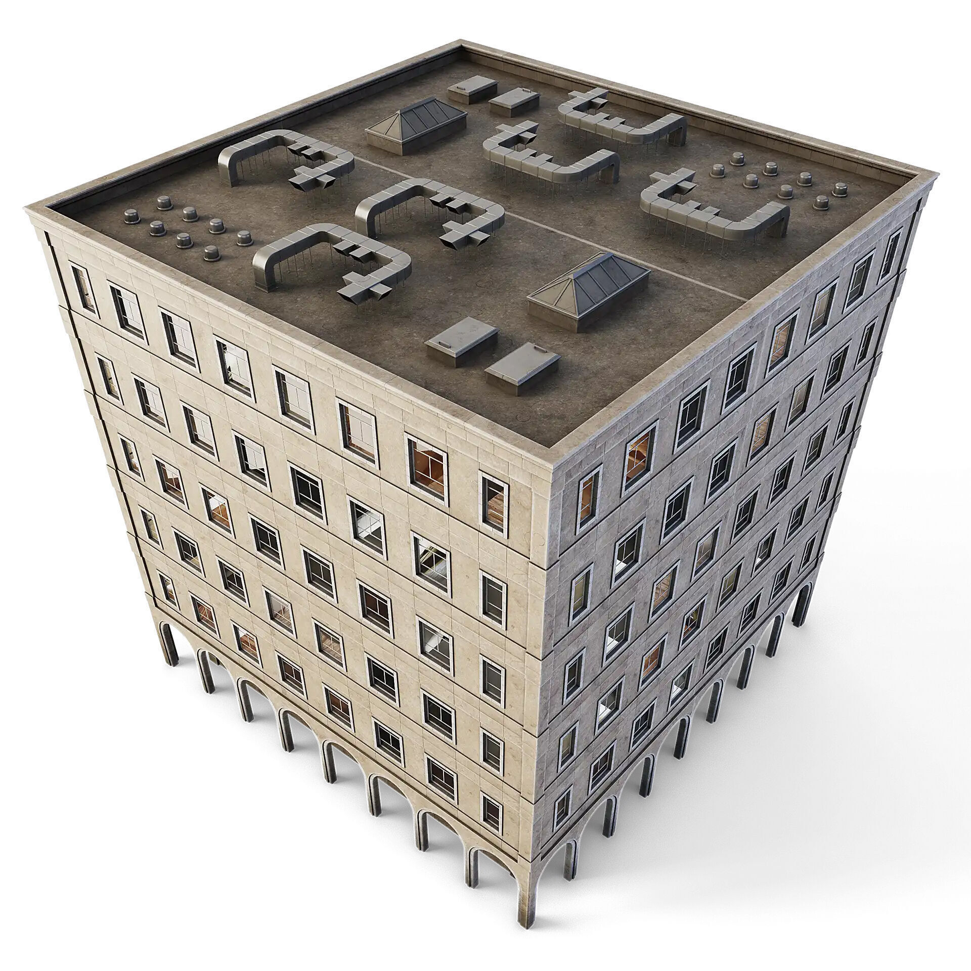 Tenement Building Low-poly 3D model_6