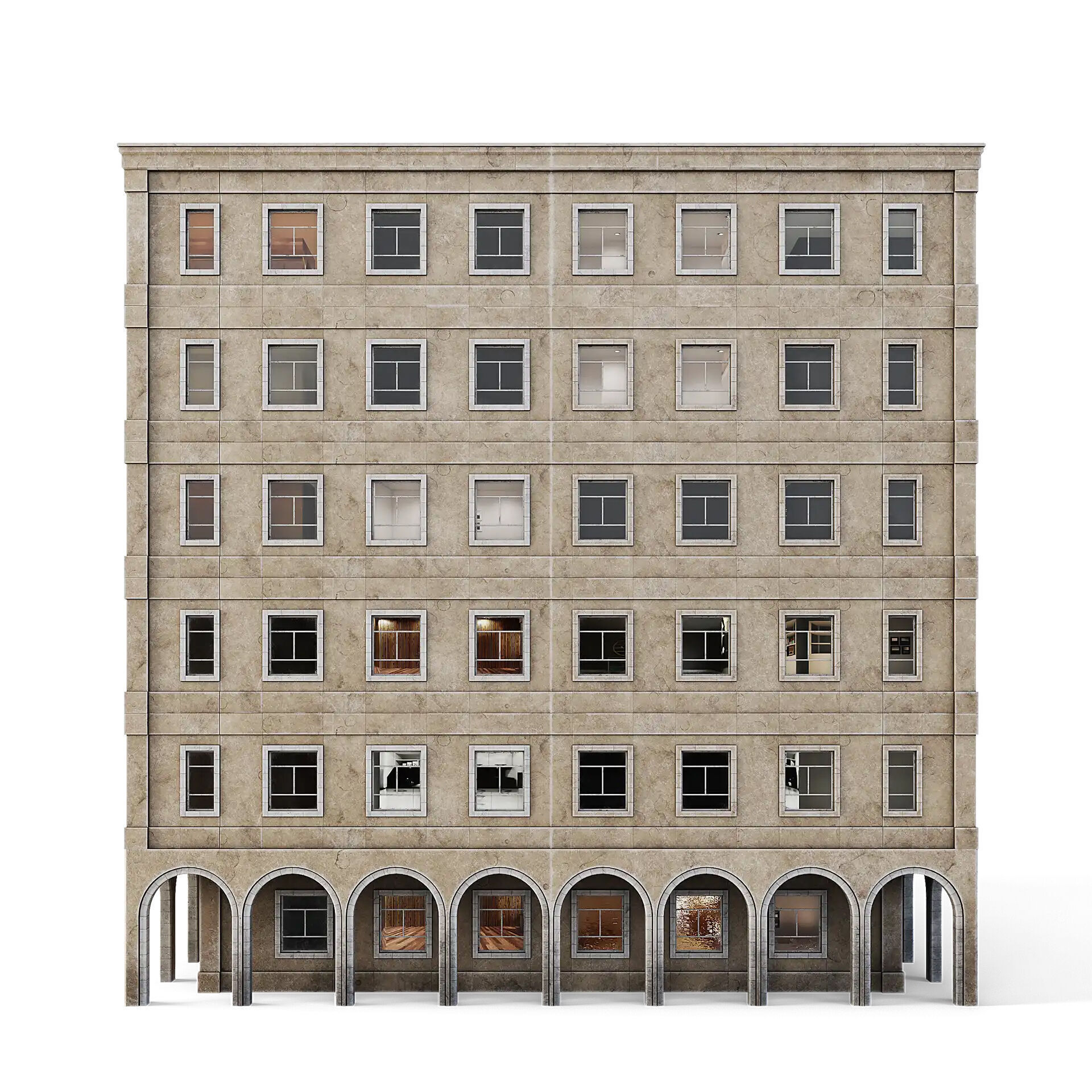 Tenement Building Low-poly 3D model_4
