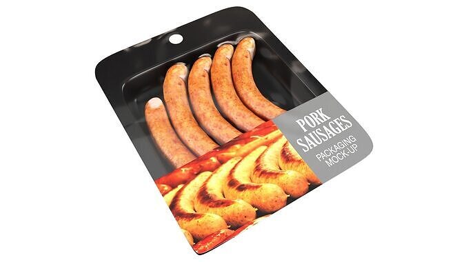 Pork sausages thin with packaging 01 Low-poly 3D model