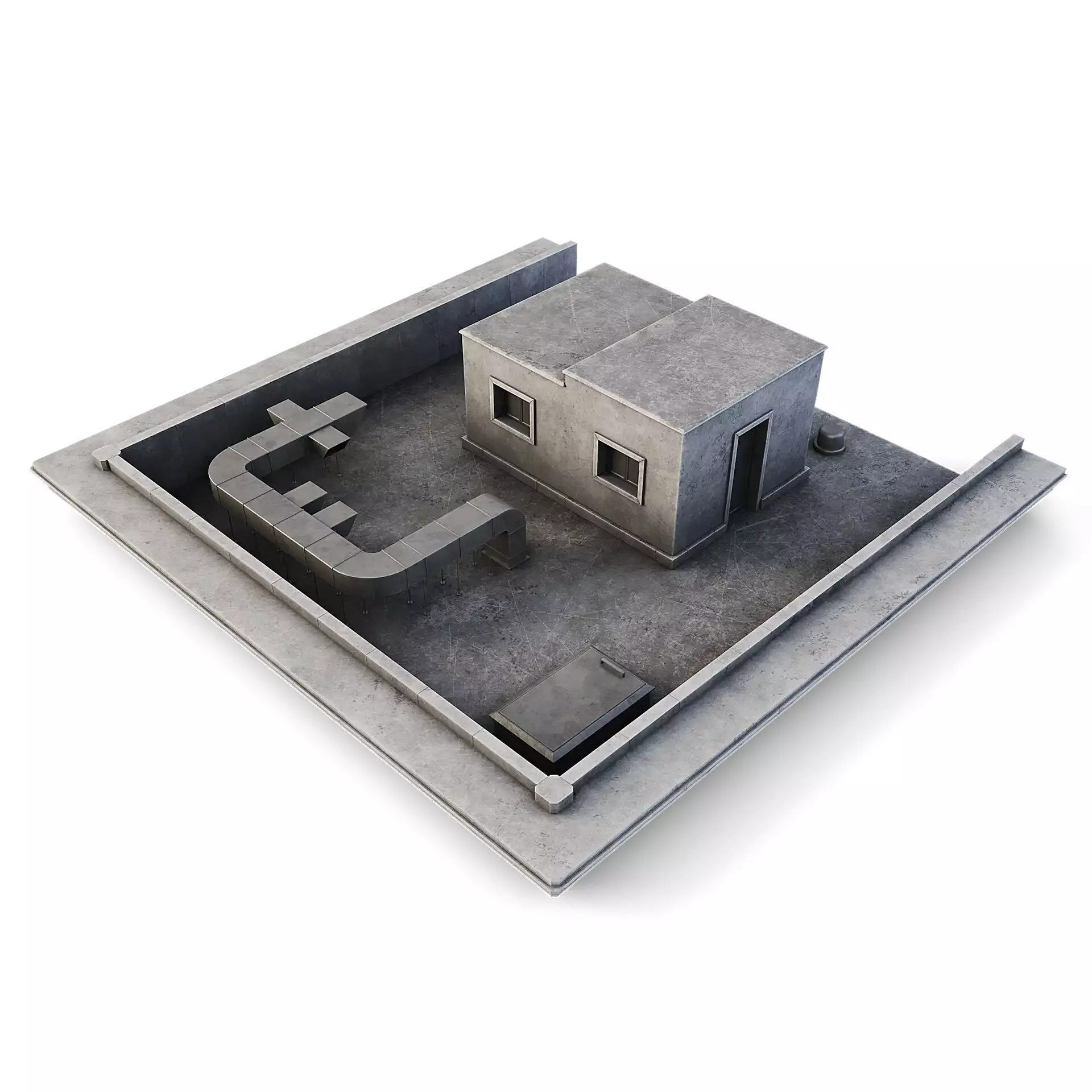 Tenement Building Roof Floor Low-poly 3D model_0