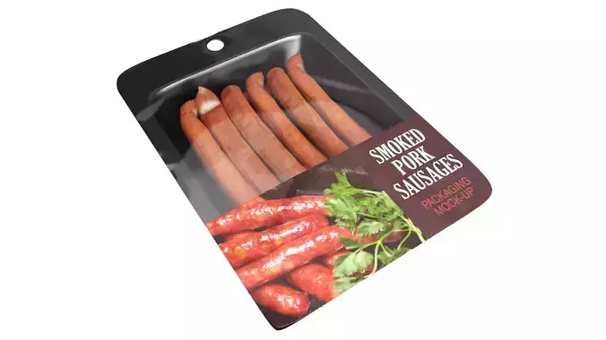 Pork smoked sausages thin with packaging 01