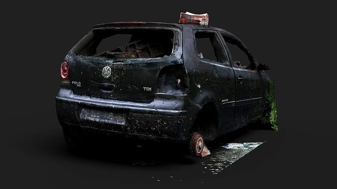 The abandoned car wreck Low-poly 3D model