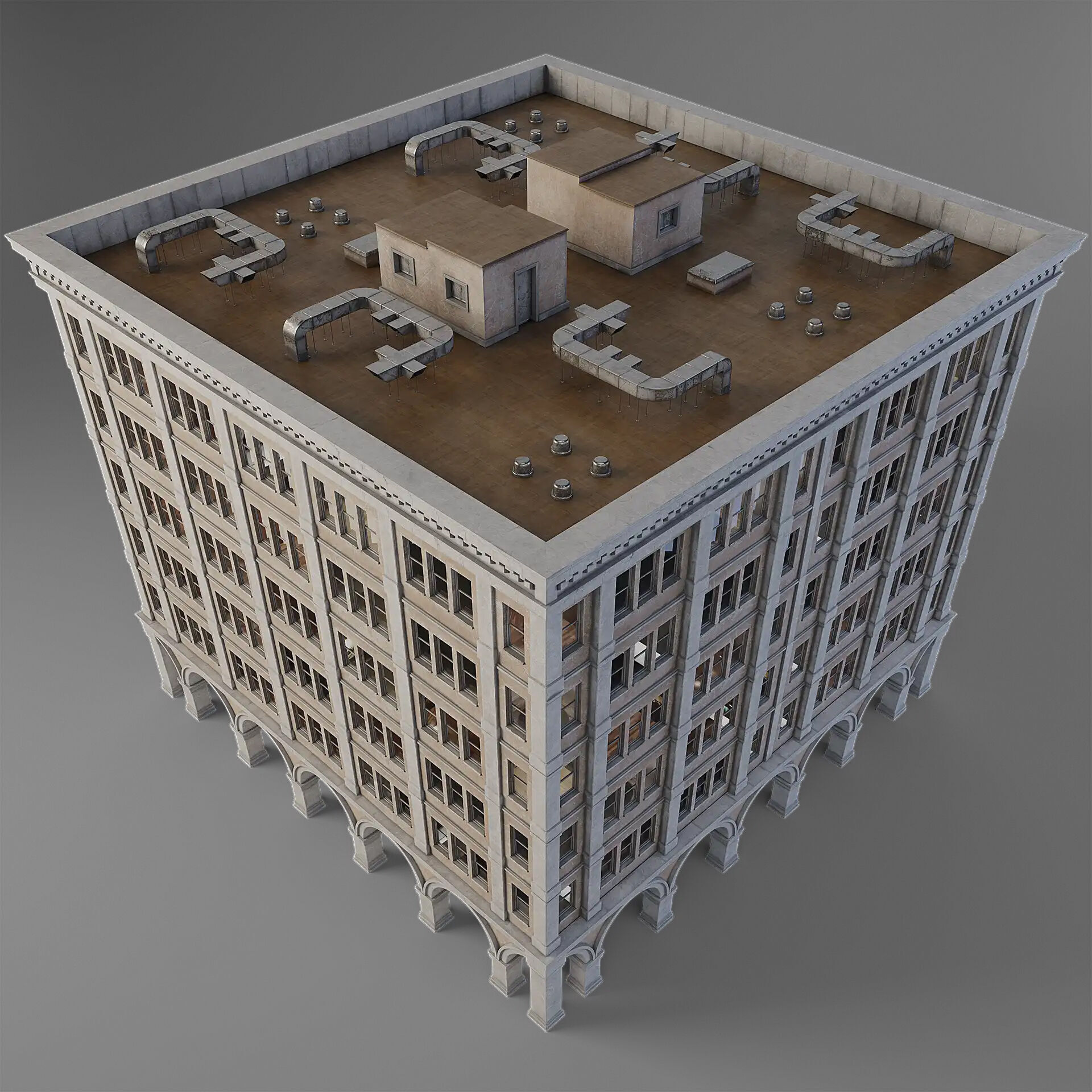 Tenement Building Low-poly 3D model_6