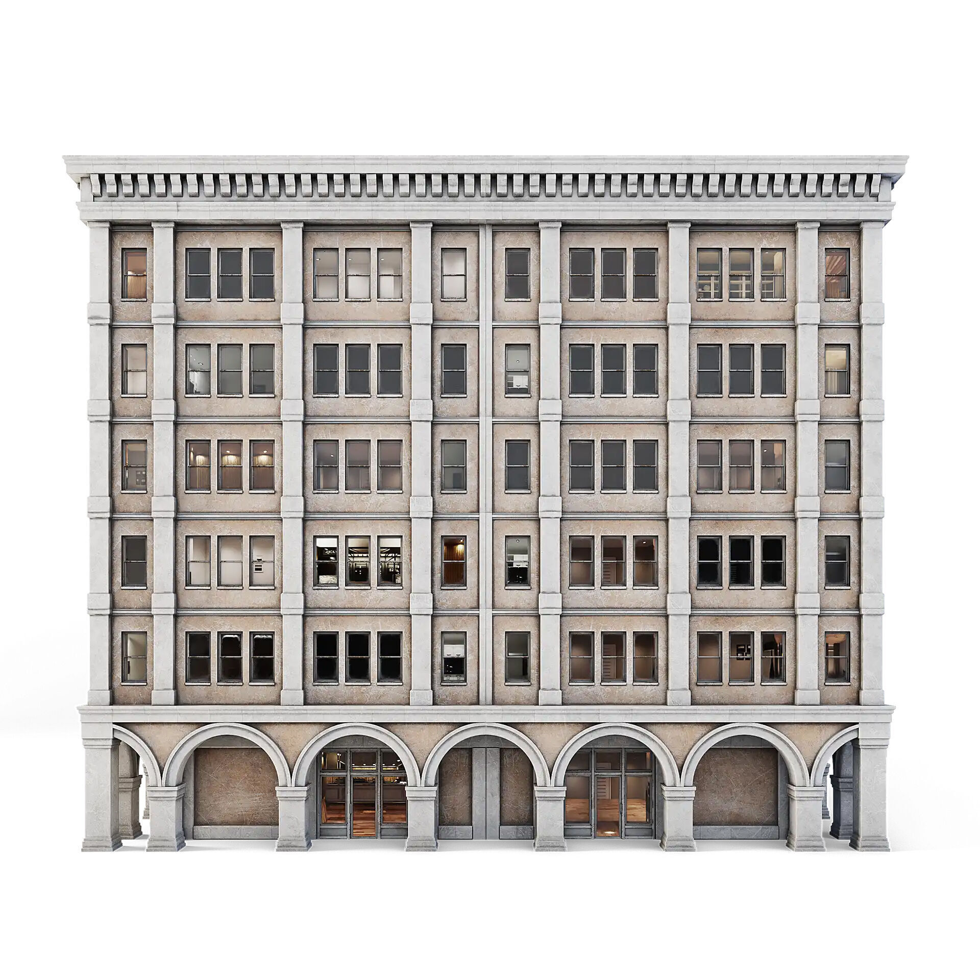 Tenement Building Low-poly 3D model_4