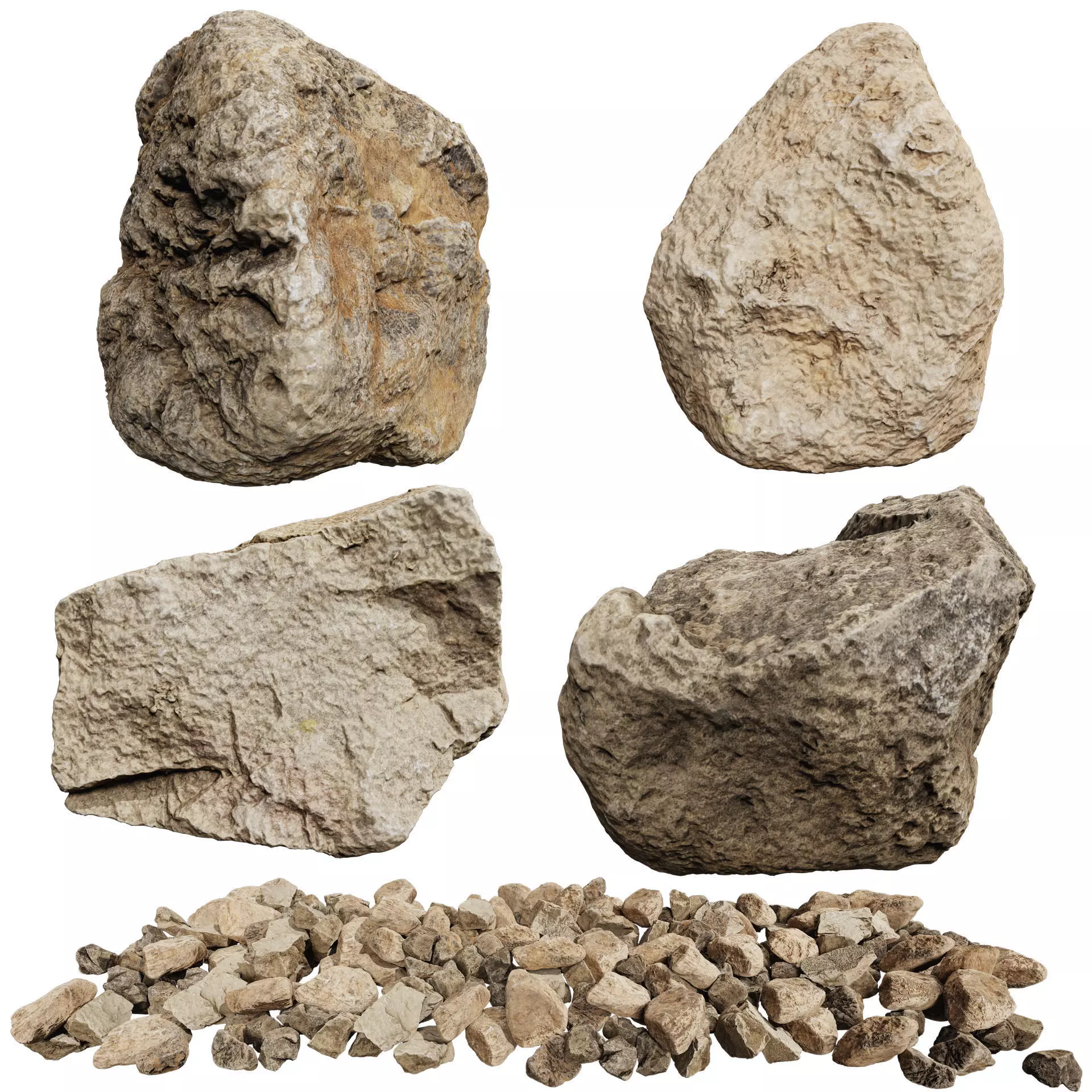 3D Scanned Stone 04 - high poly - low poly 3D model_0