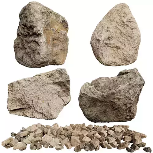3D Scanned Stone 04 - high poly - low poly