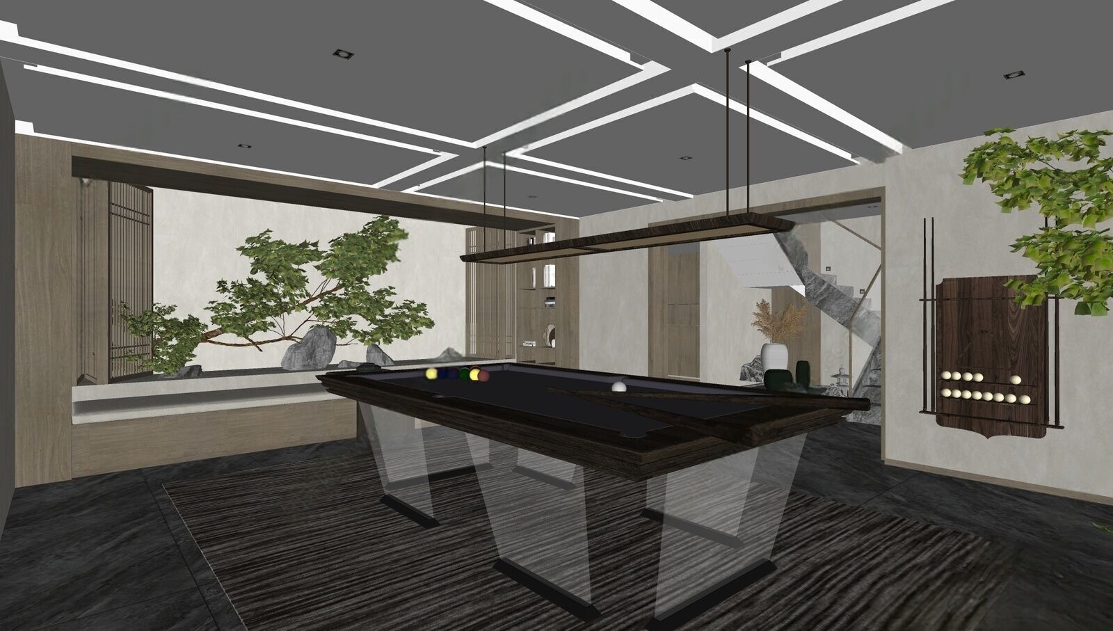 Modern billiards entertainment room 3D model_1