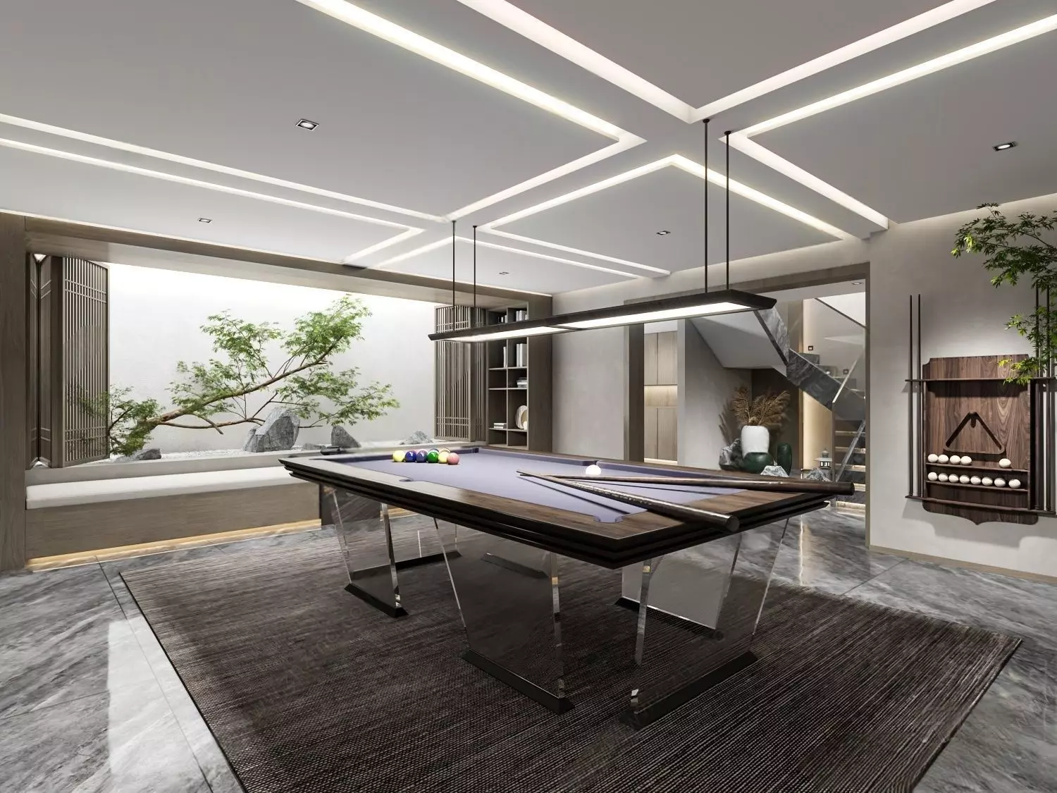 Modern billiards entertainment room 3D model_0
