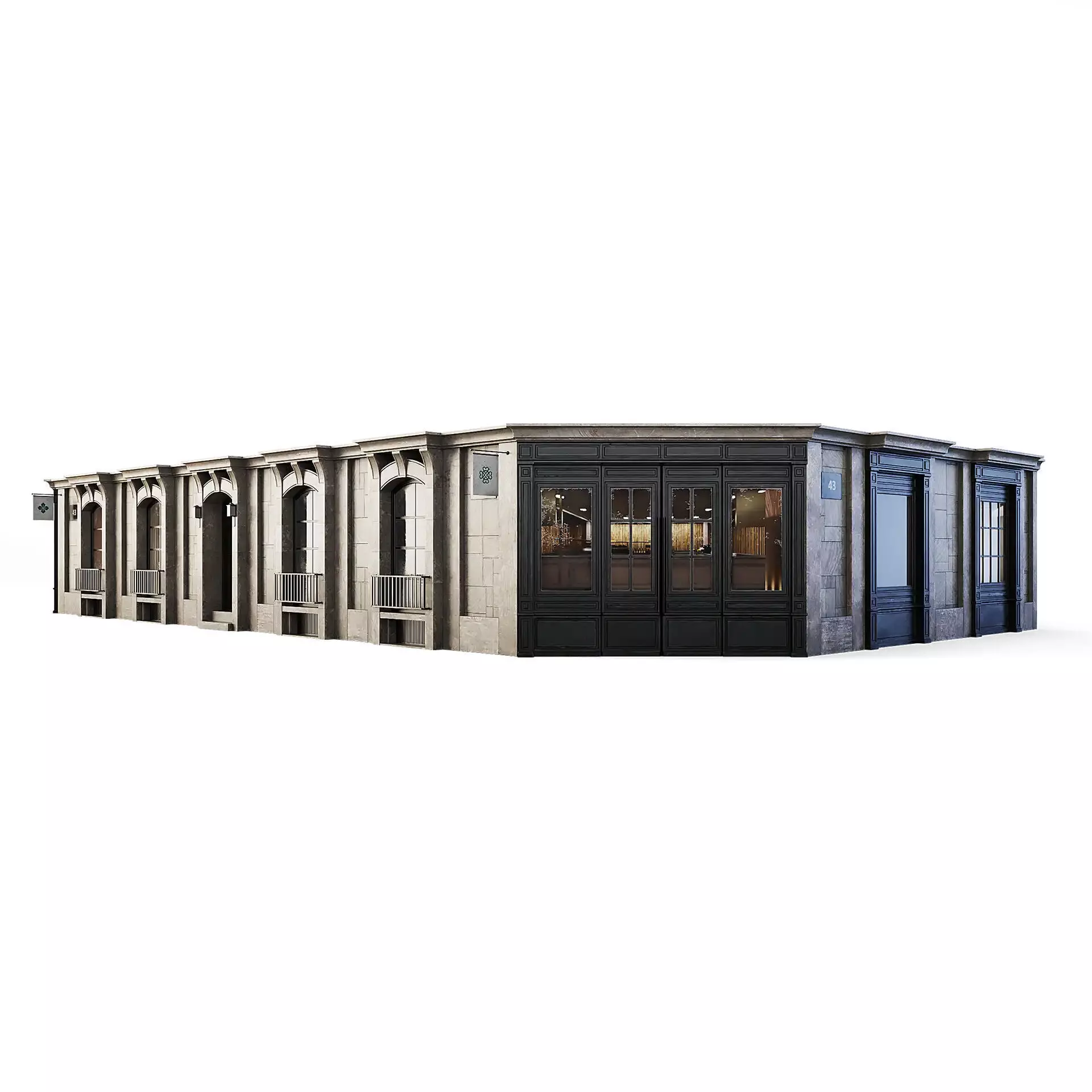 Tenement Building Ground Floor Low-poly 3D model_0