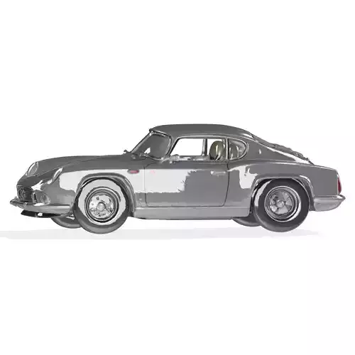 Vintage British Sports Car 3D Model Silver Classic Coupe