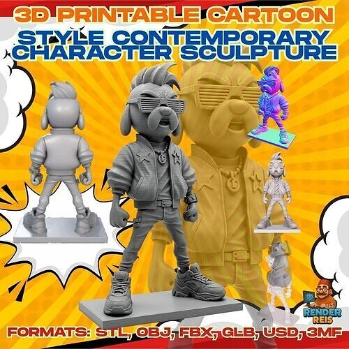 Cool Dog Character Figure 3D model