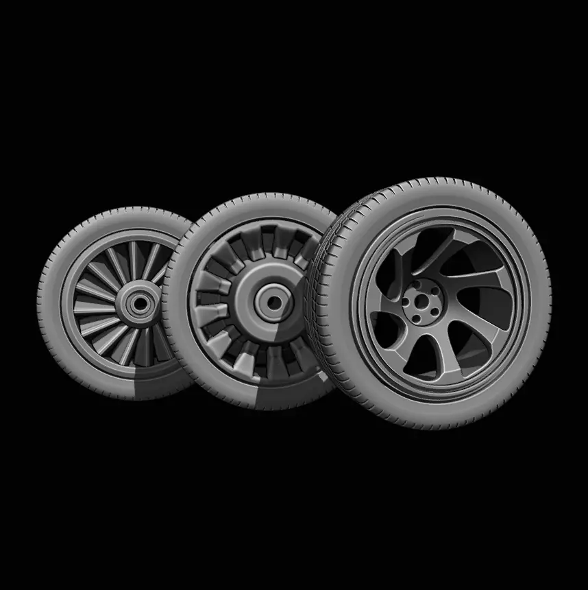 Tyre and 3x Alloy Wheel Types 3D print model