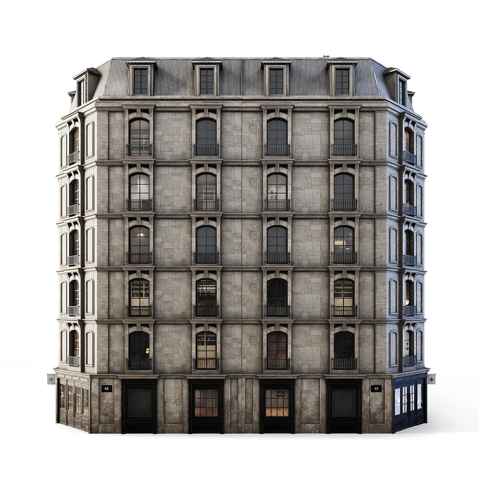 Tenement Building Low-poly 3D model_4