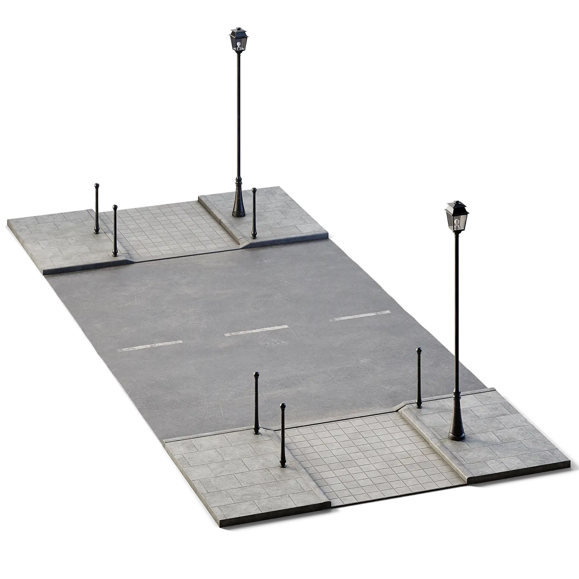 Street Path Set 6m x 14m Low-poly 3D model_6