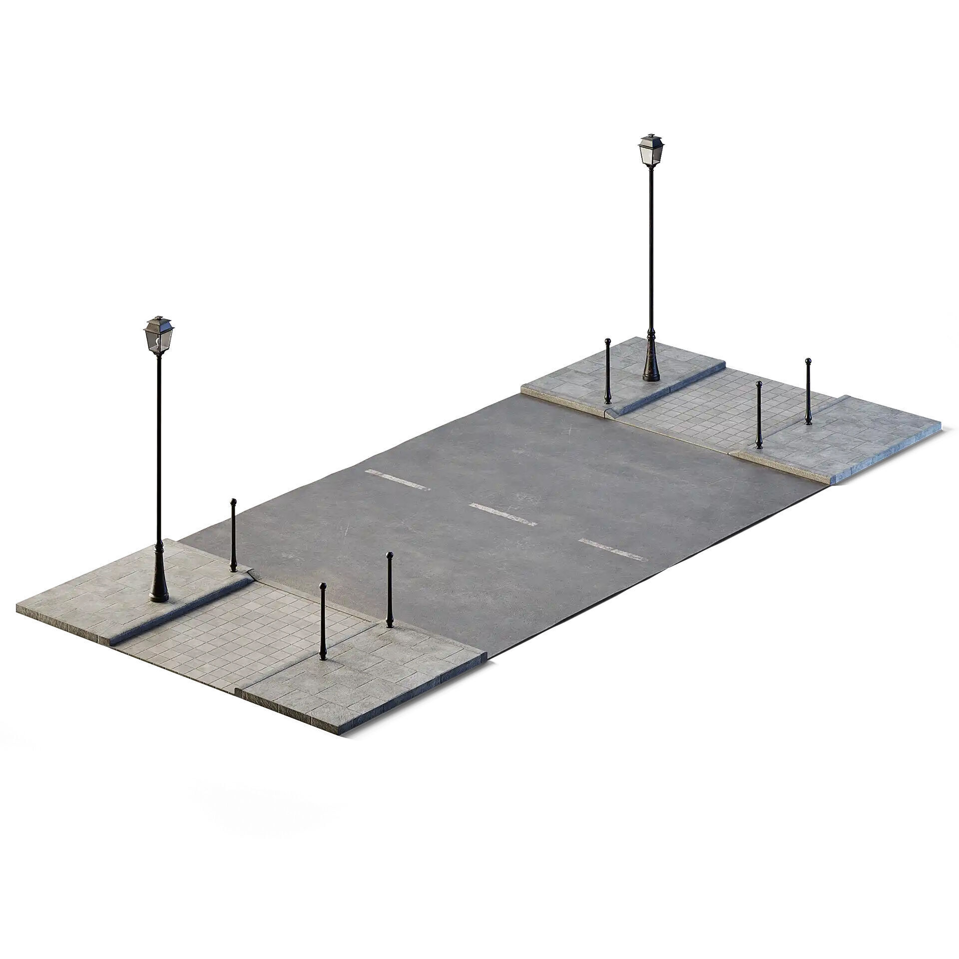 Street Path Set 6m x 14m Low-poly 3D model_2