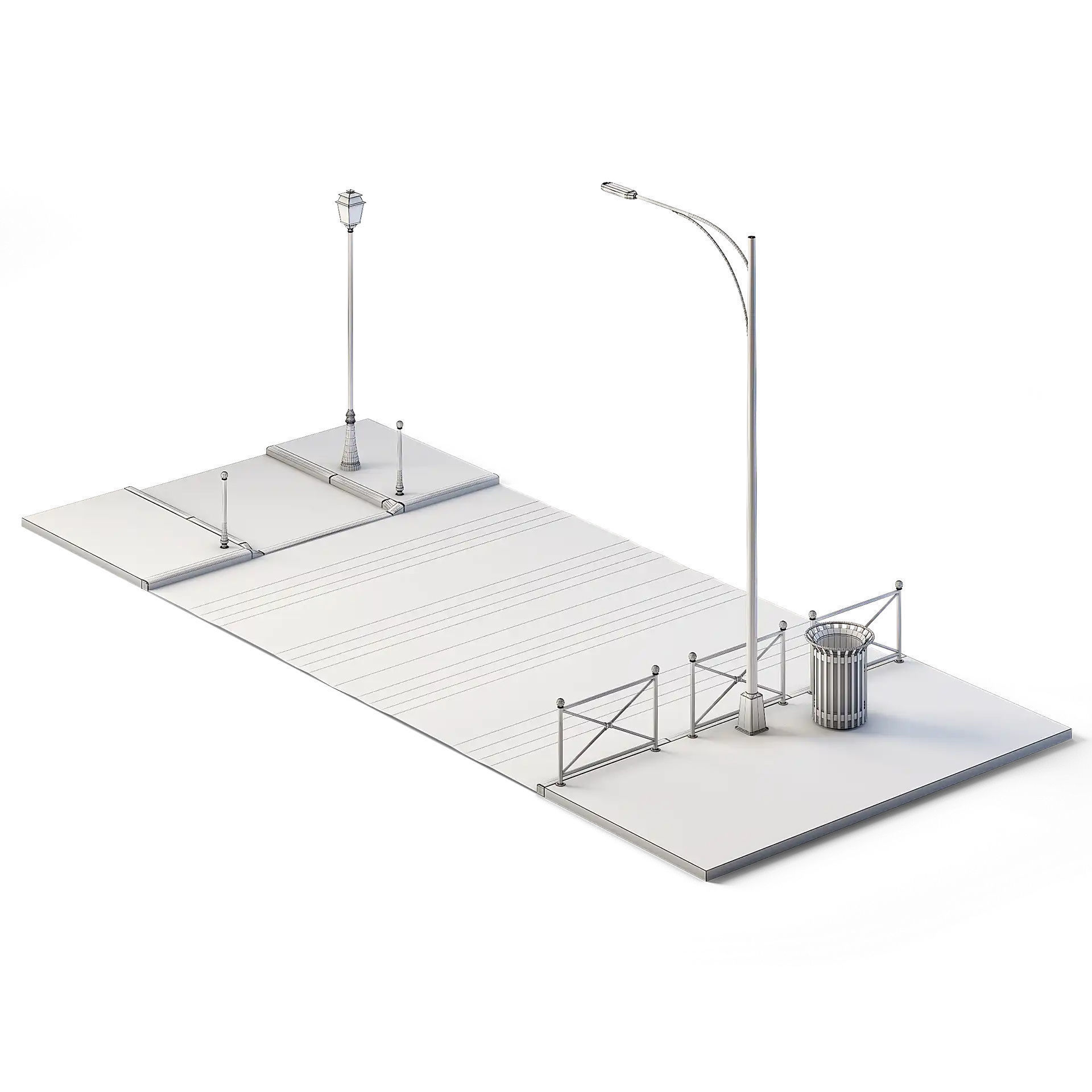 Street Path Set 6m x 14m Low-poly 3D model_1