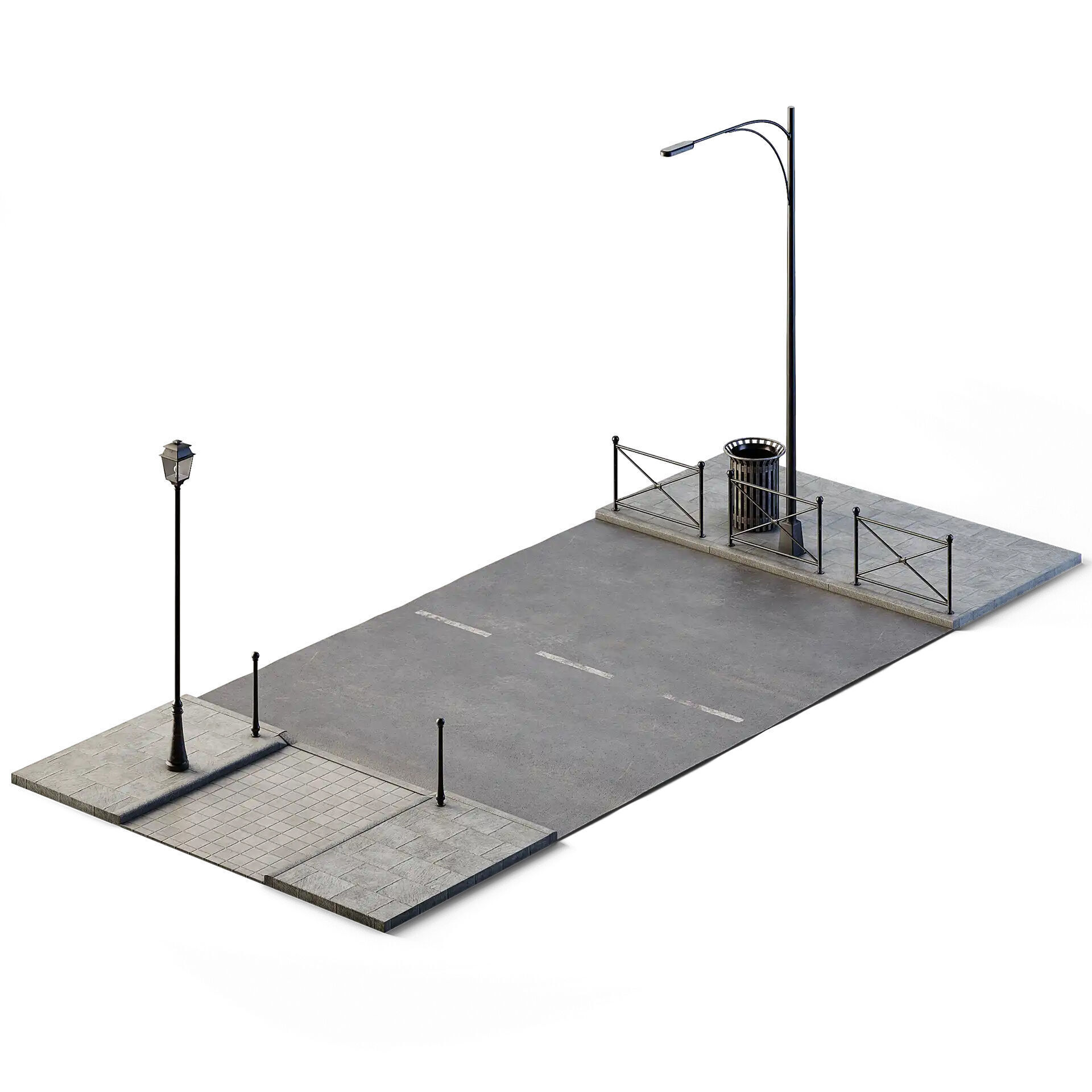 Street Path Set 6m x 14m Low-poly 3D model_2