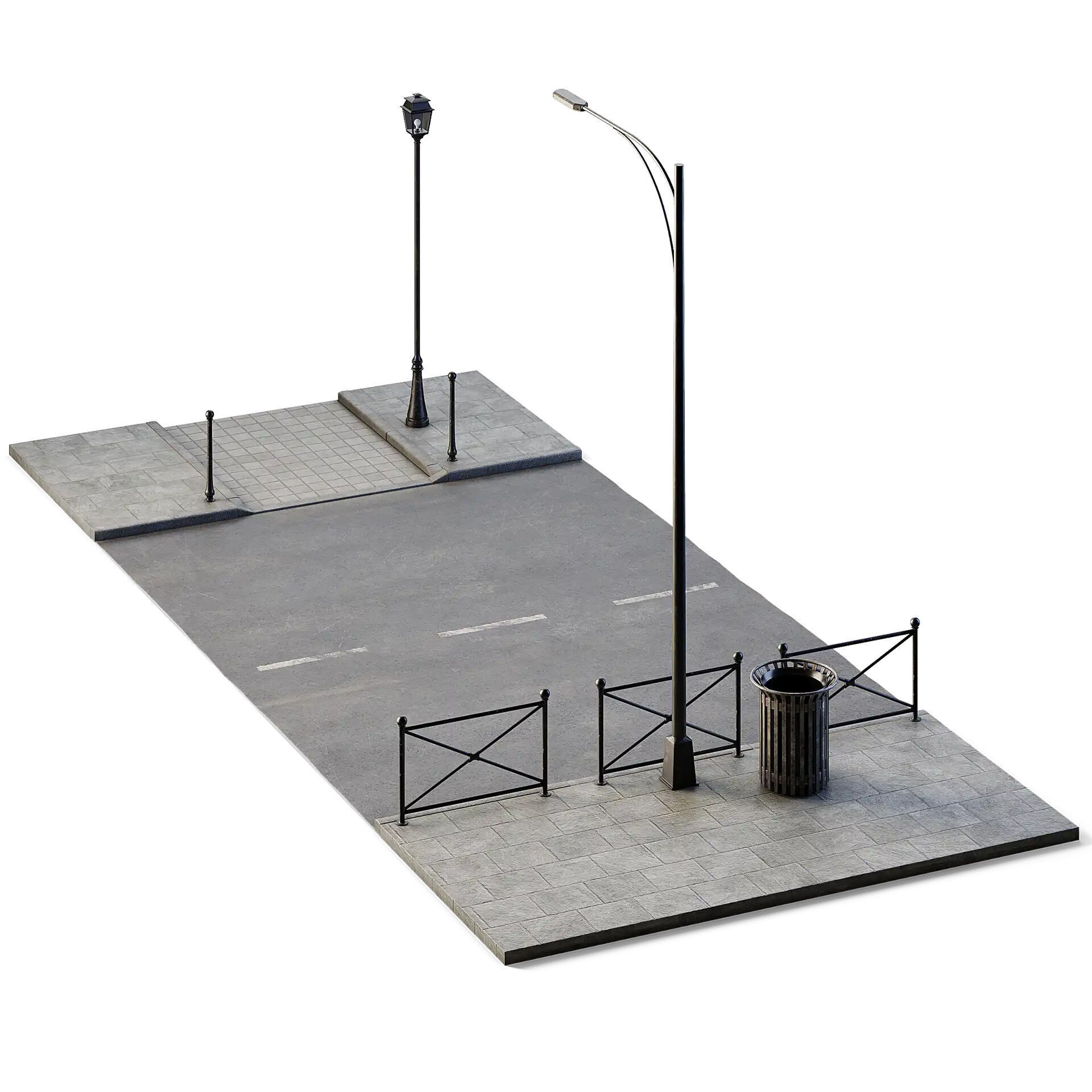 Street Path Set 6m x 14m Low-poly 3D model_6