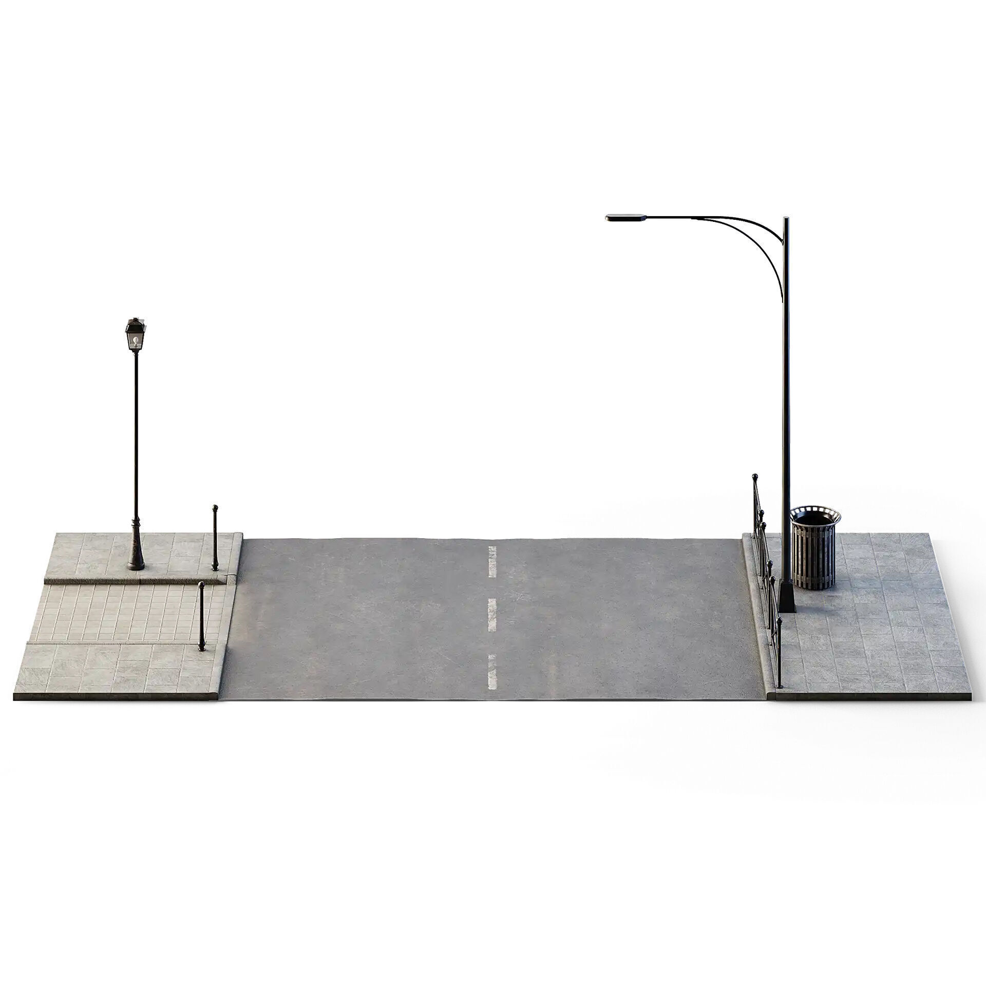 Street Path Set 6m x 14m Low-poly 3D model_4