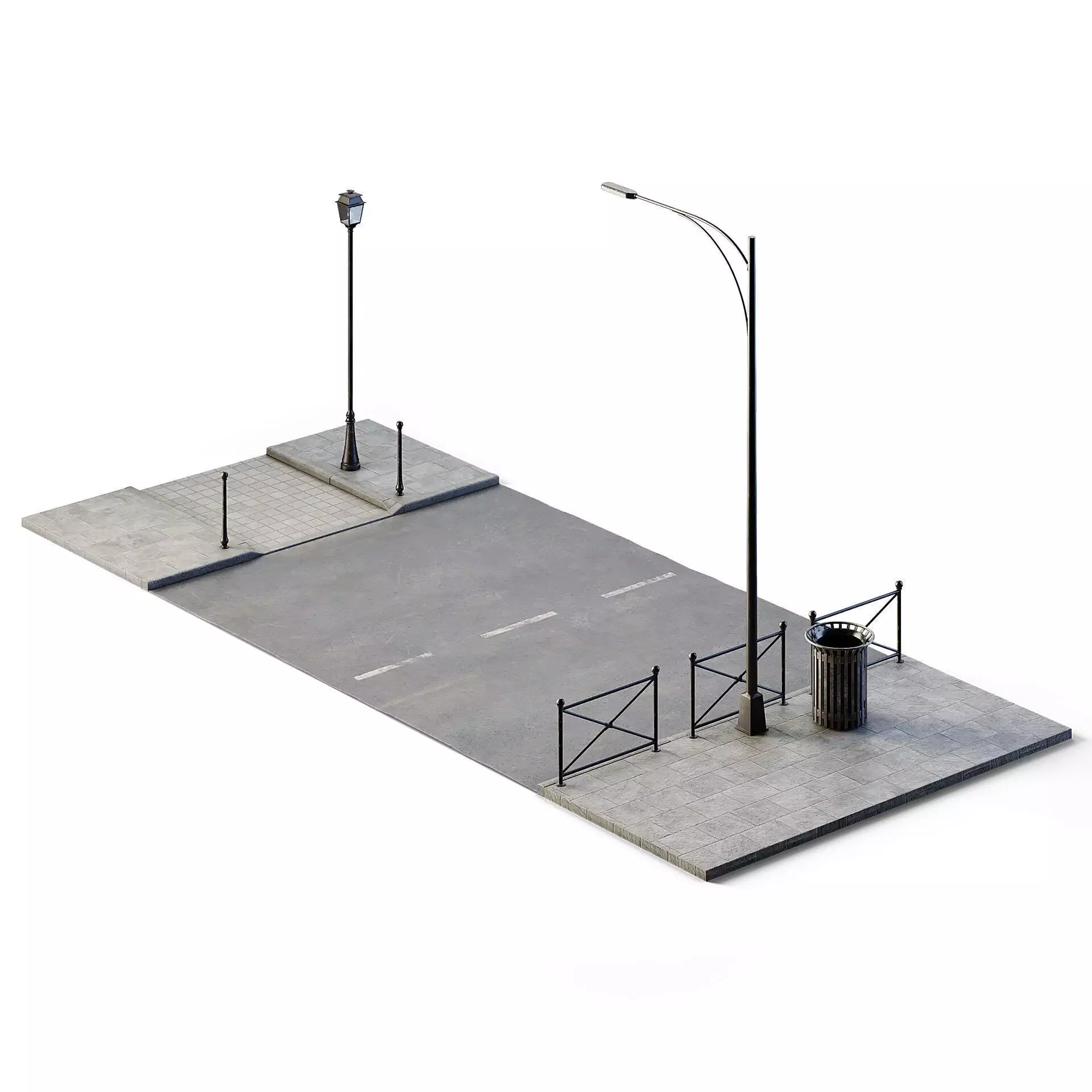 Street Path Set 6m x 14m Low-poly 3D model_0