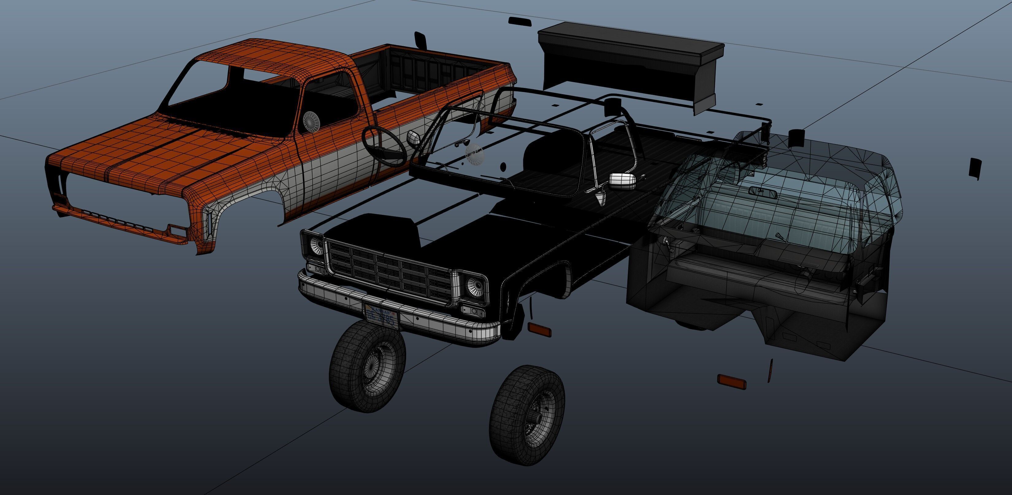 4x4 american pickup truck Low-poly 3D model_39