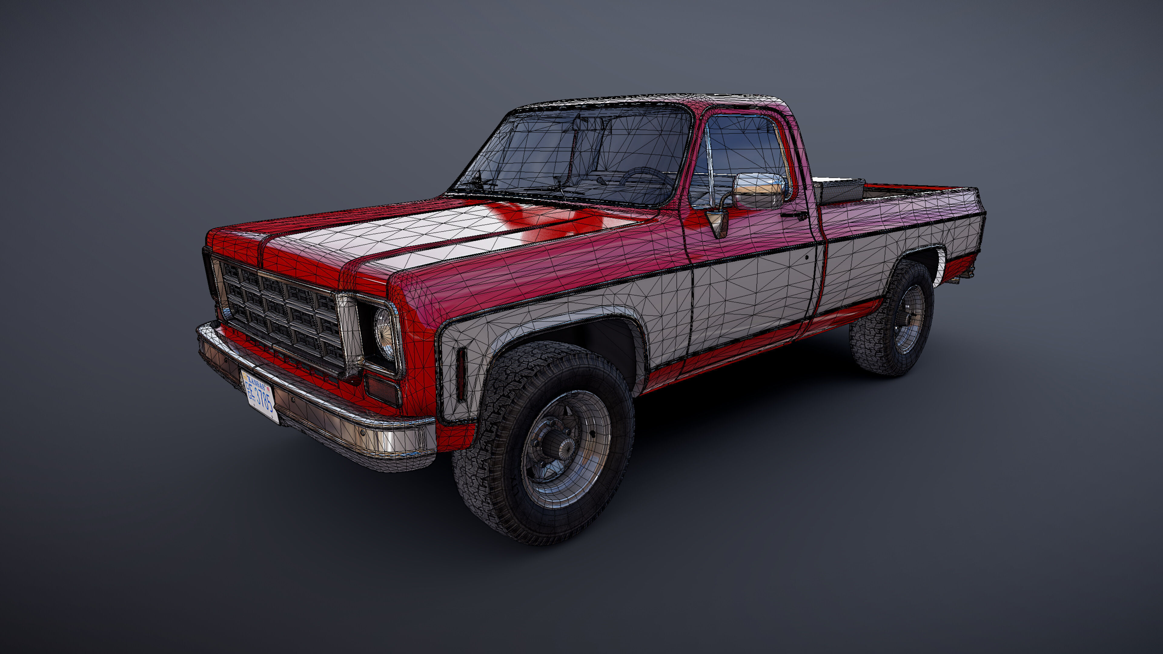 4x4 american pickup truck Low-poly 3D model_29