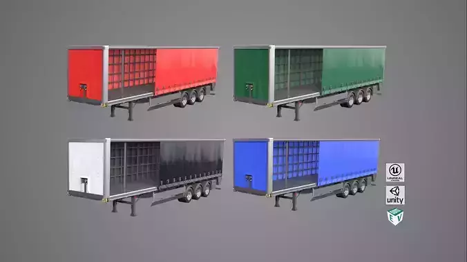 Curtainsider Trailer 4 Variant Collection All PBR Unity Textures Low-poly 3D model