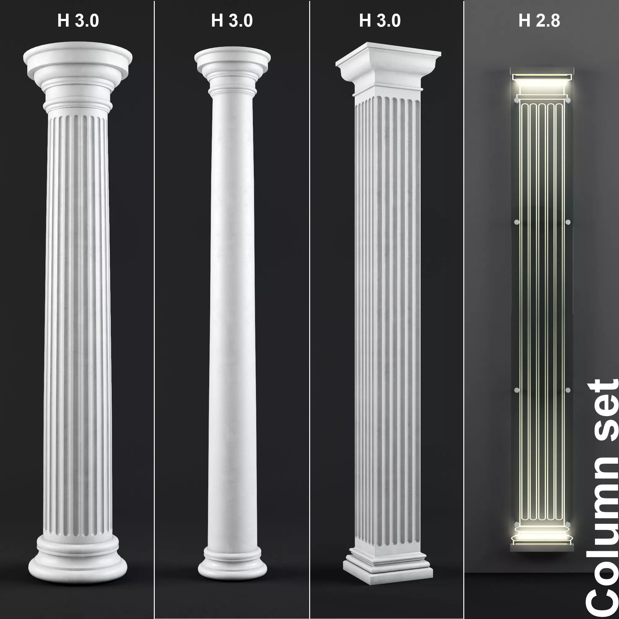 Column set with different heights 3D model