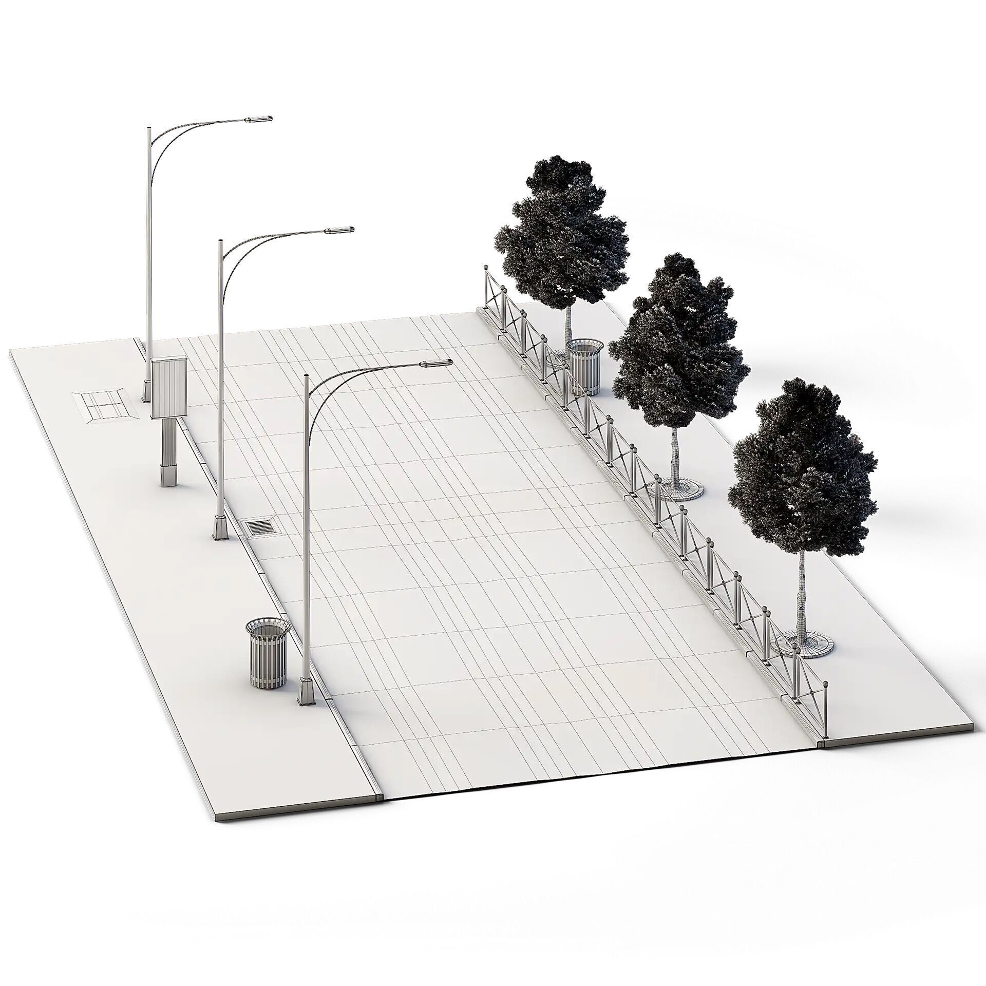 Street Set 24m x 14m Low-poly 3D model_7