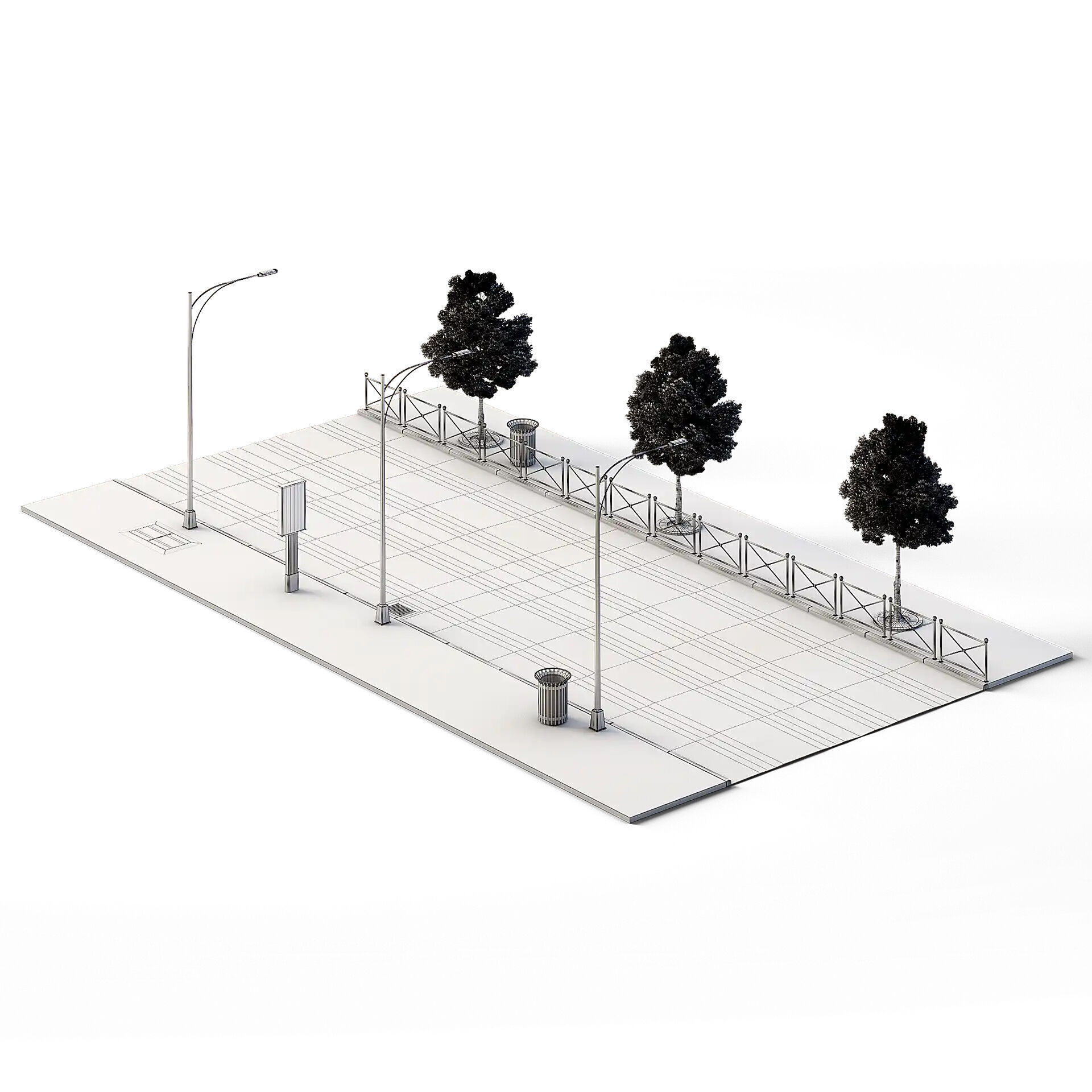 Street Set 24m x 14m Low-poly 3D model_3