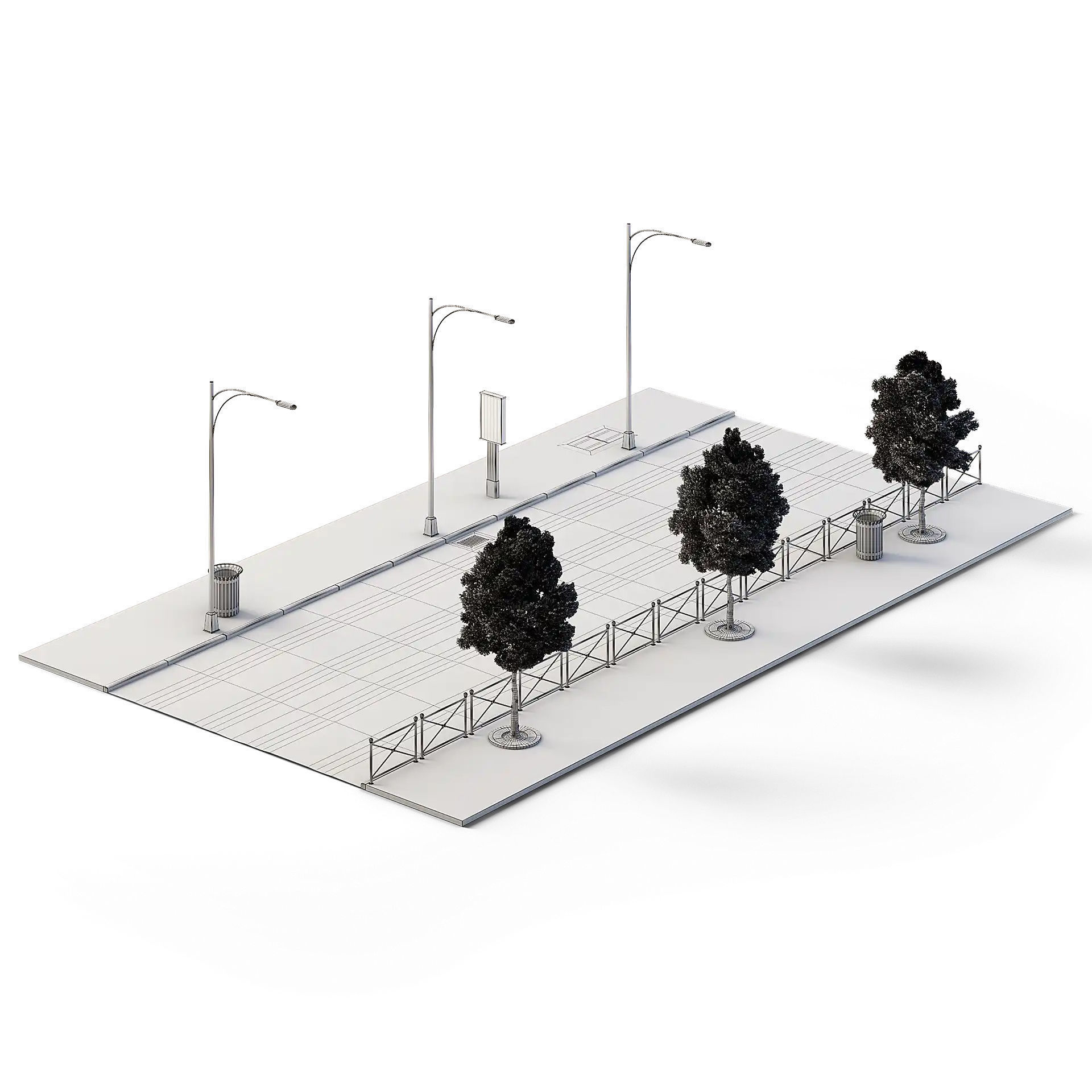 Street Set 24m x 14m Low-poly 3D model_1