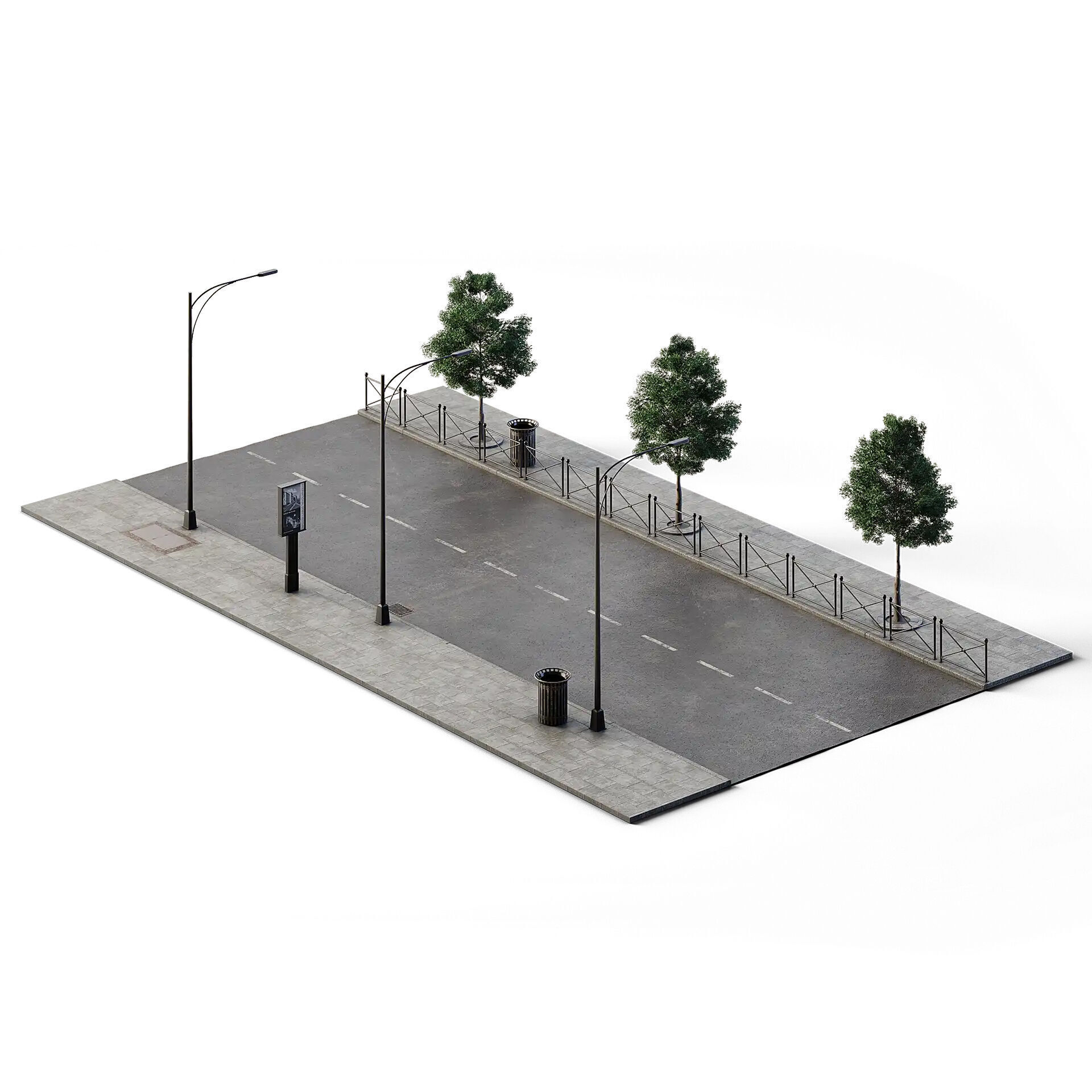 Street Set 24m x 14m Low-poly 3D model_2