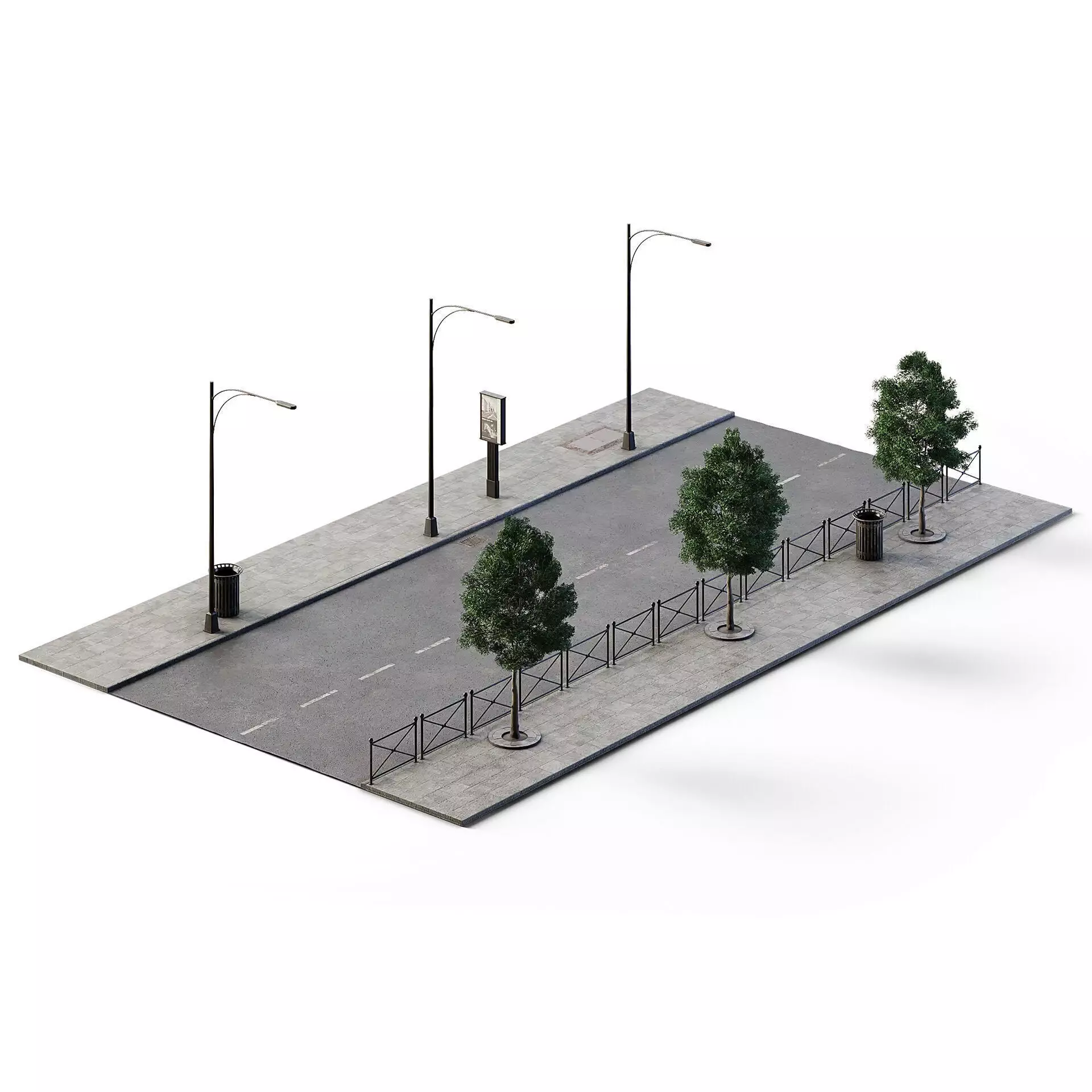 Street Set 24m x 14m Low-poly 3D model_0