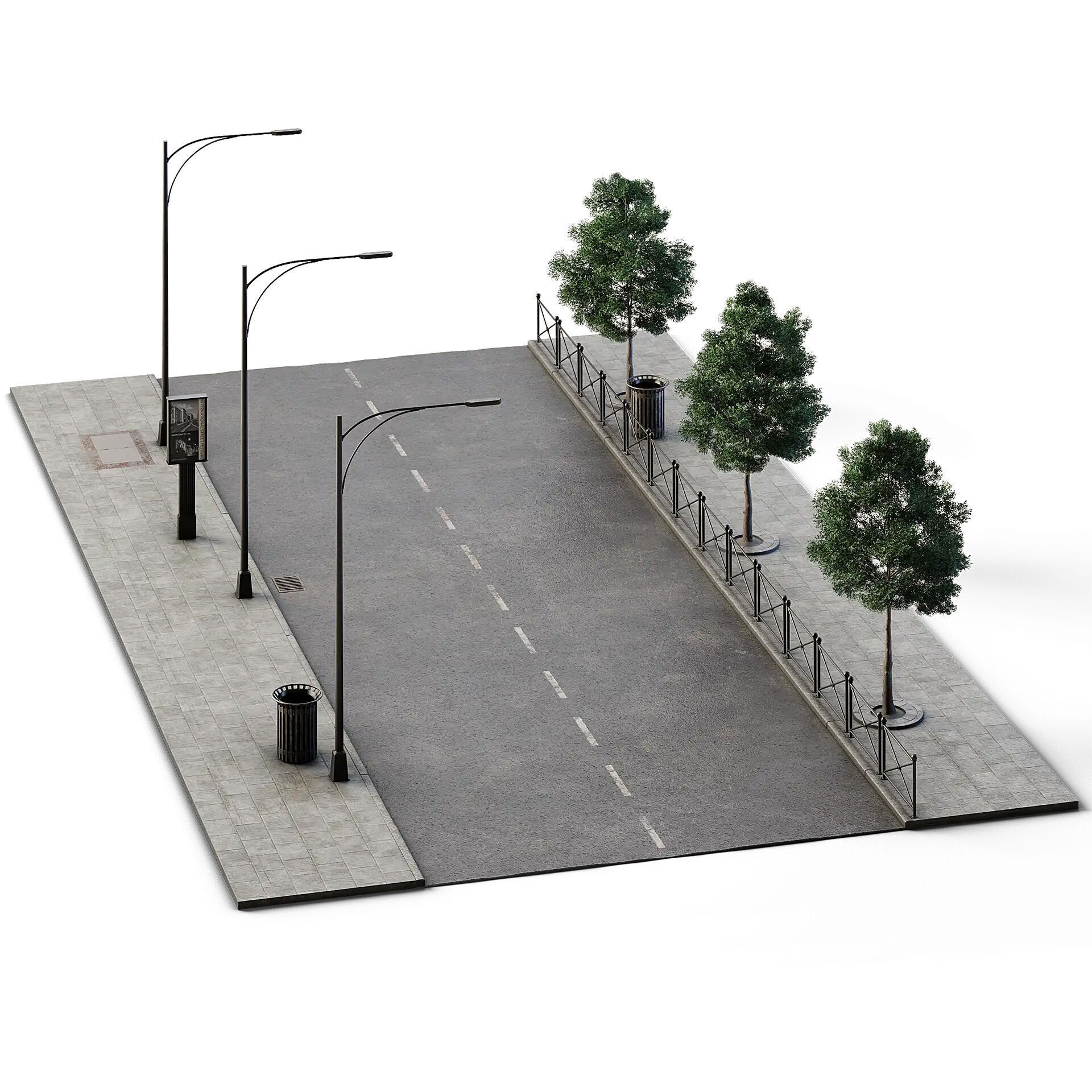 Street Set 24m x 14m Low-poly 3D model_6