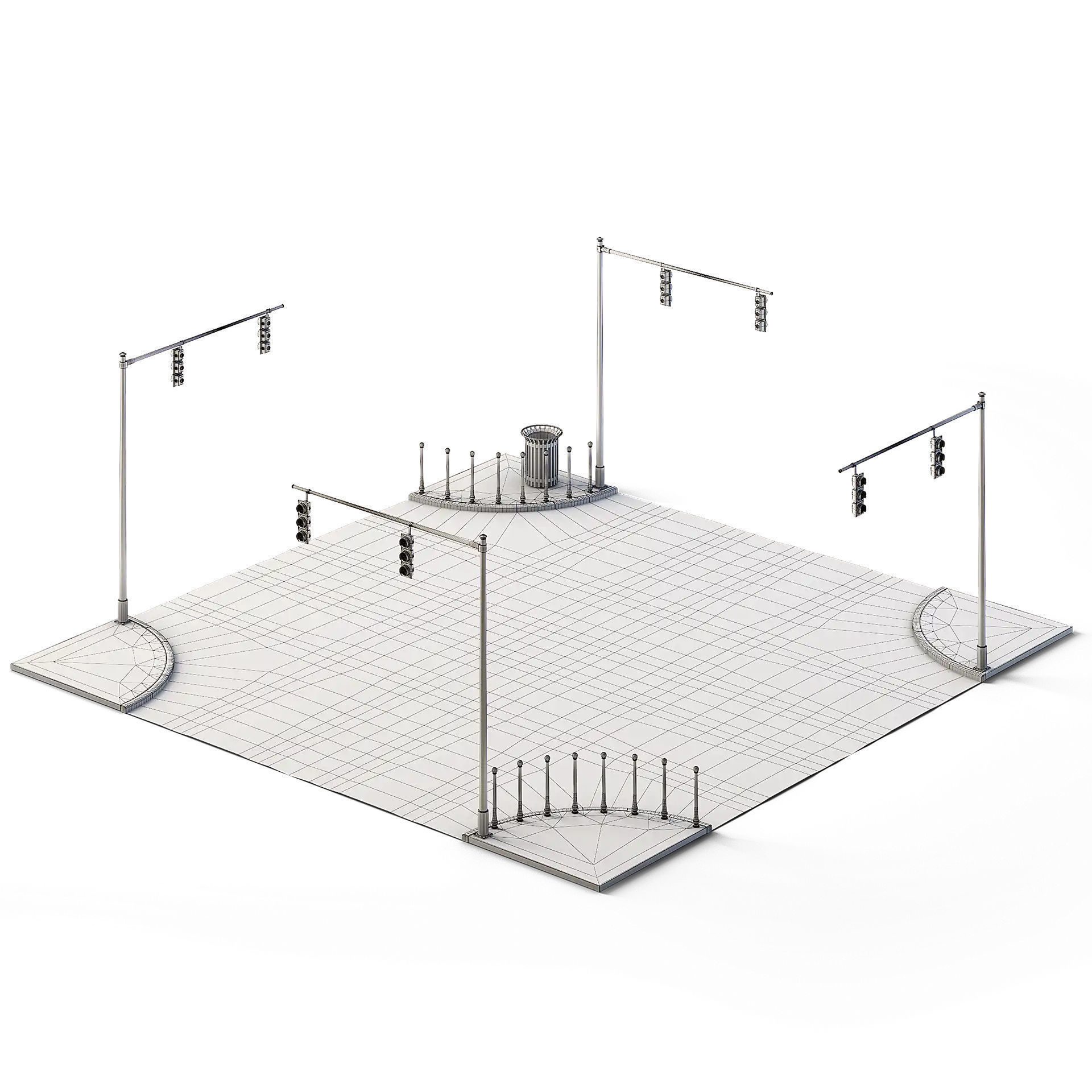 X Crossing Set 14m x 14m Low-poly 3D model_1