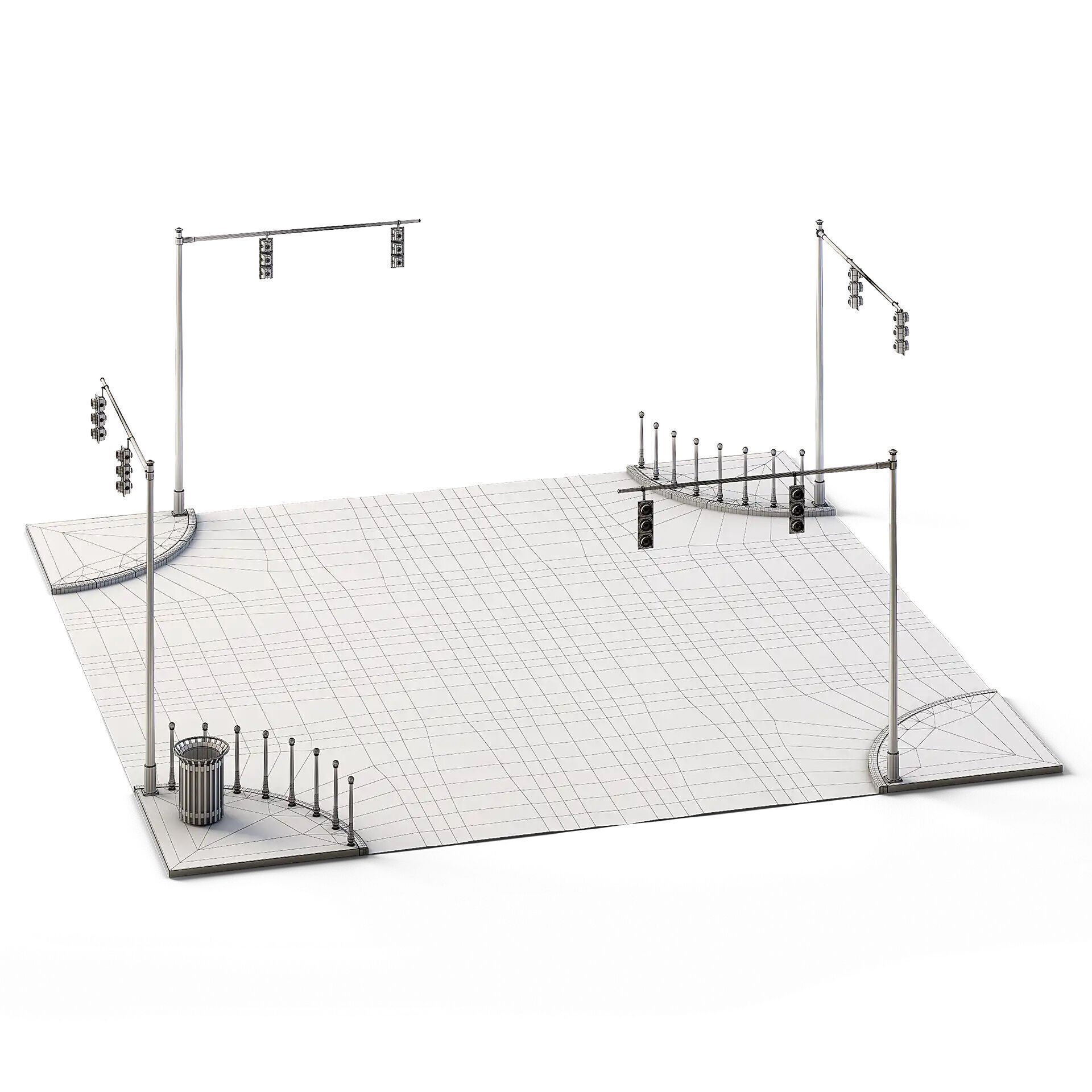 X Crossing Set 14m x 14m Low-poly 3D model_7