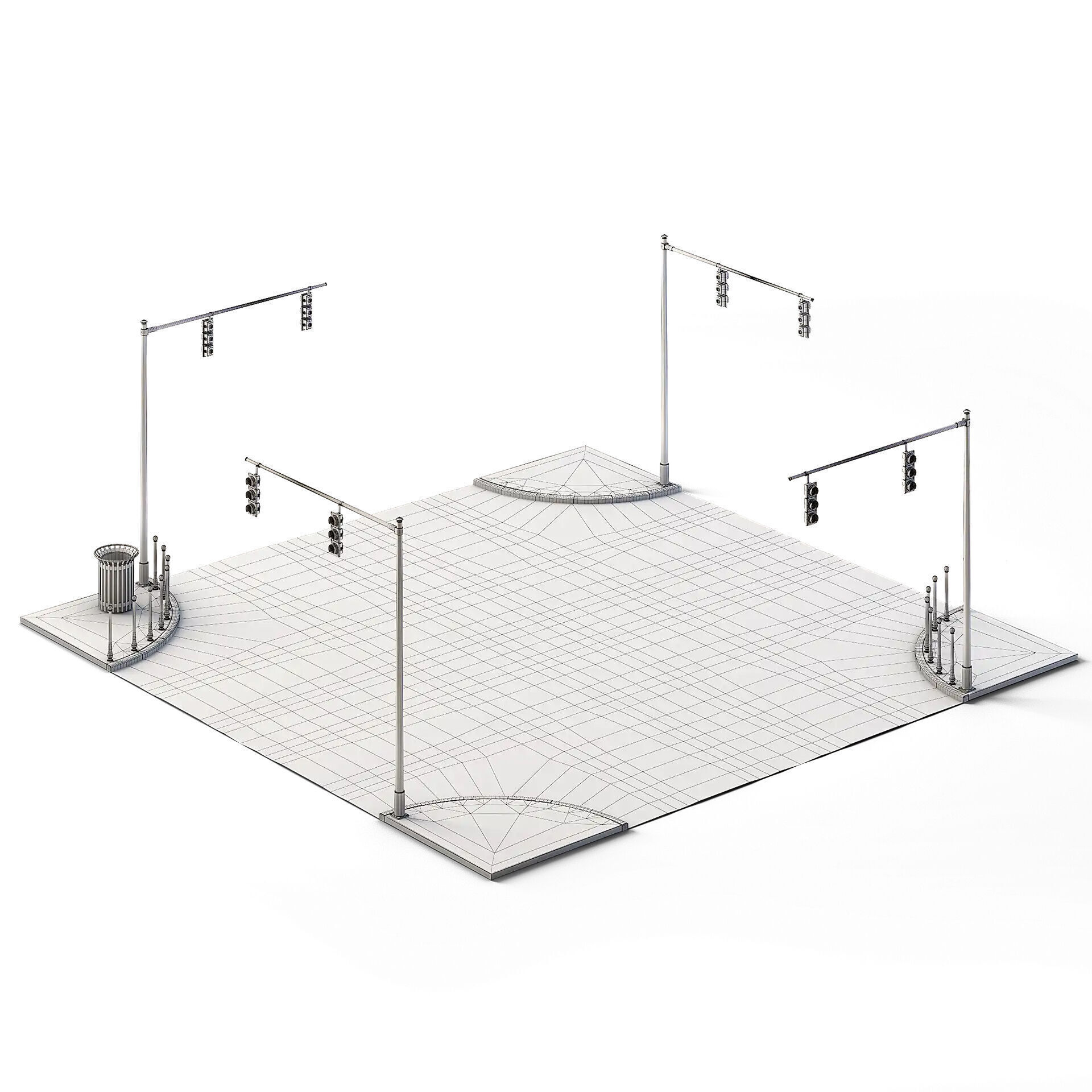 X Crossing Set 14m x 14m Low-poly 3D model_3