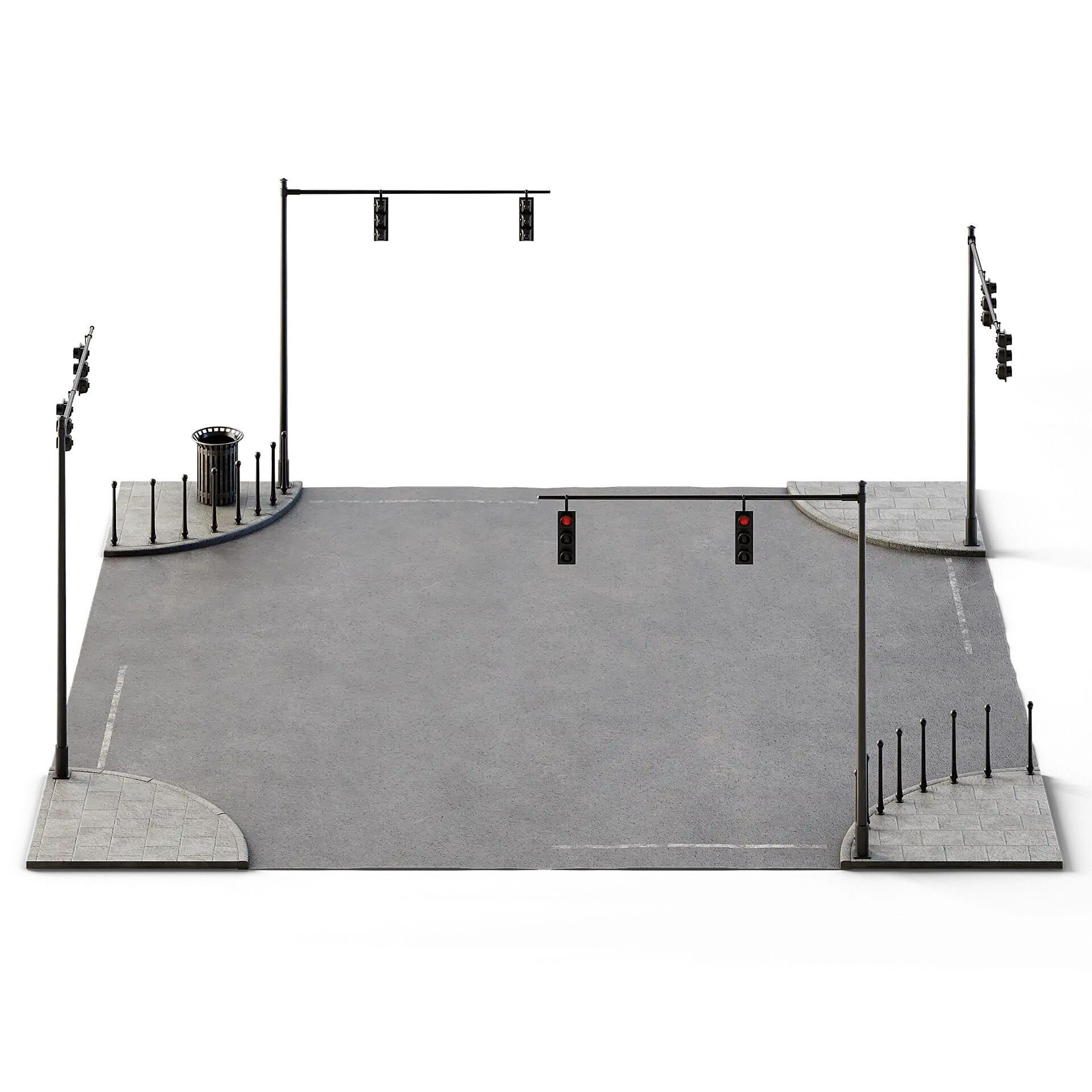 X Crossing Set 14m x 14m Low-poly 3D model_4