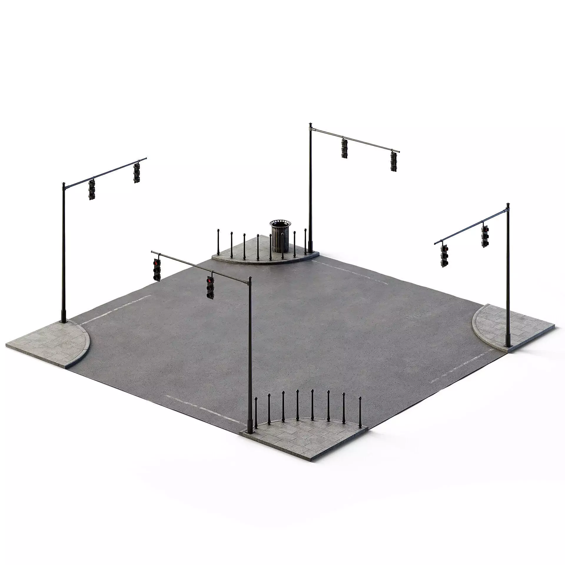 X Crossing Set 14m x 14m Low-poly 3D model_0